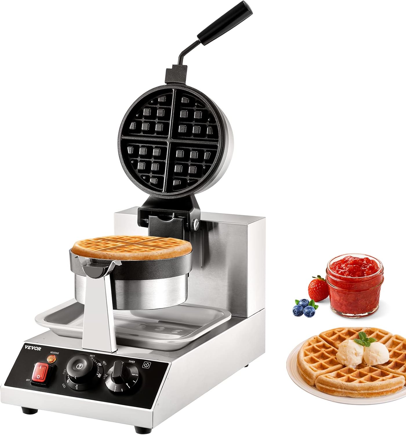 VEVOR Commercial Waffle Maker, 1300W Round Waffle Iron,