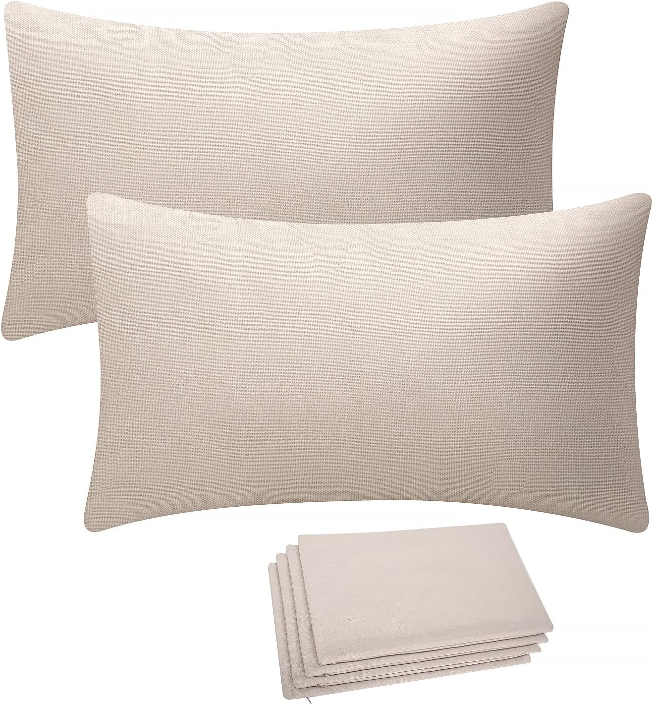 WANZELONYO Blank Linen Lumbar Pillow Covers, 12x20 Inches,