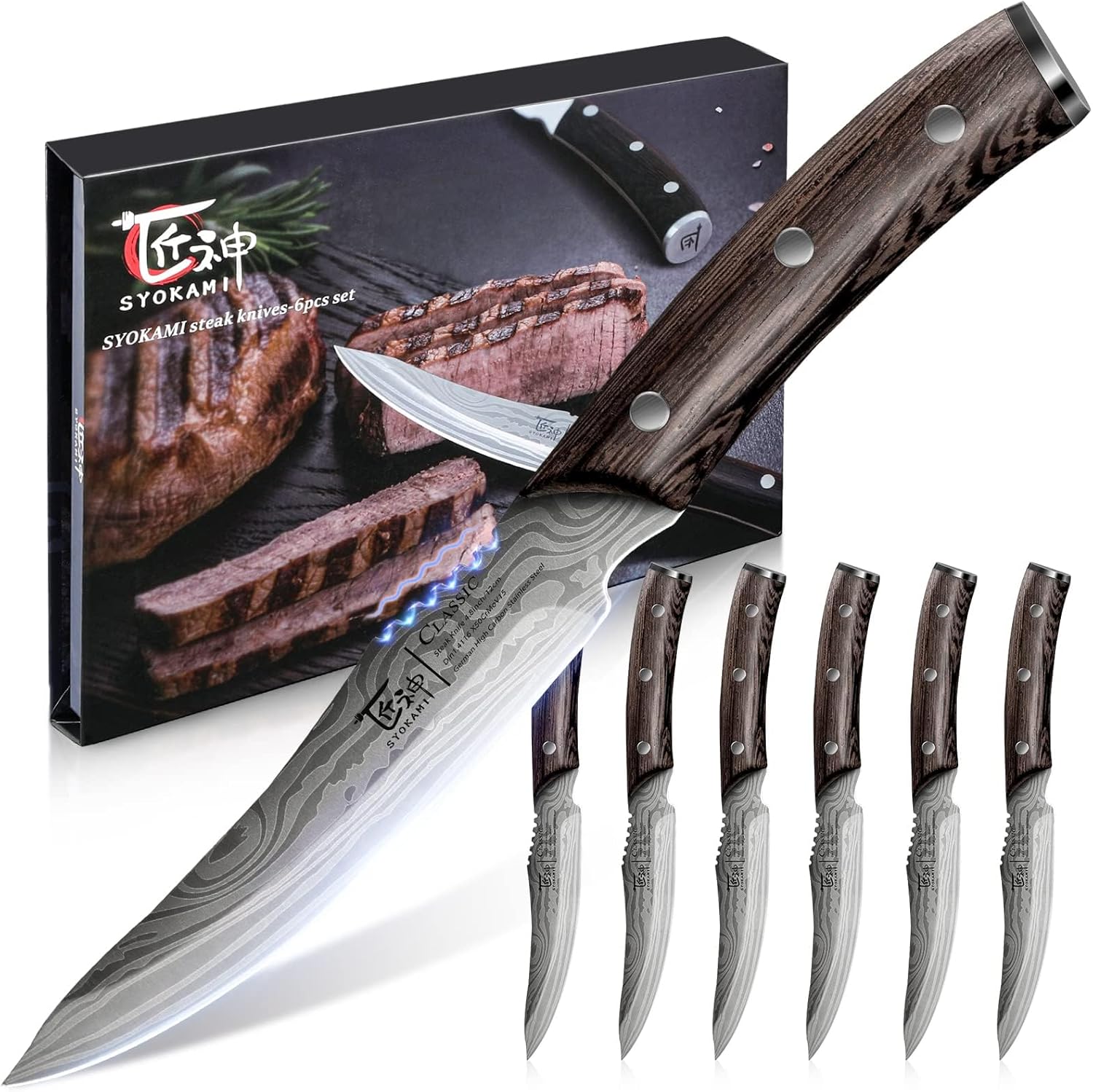SYOKAMI Steak Knives Set of 6, 4.8 Inch