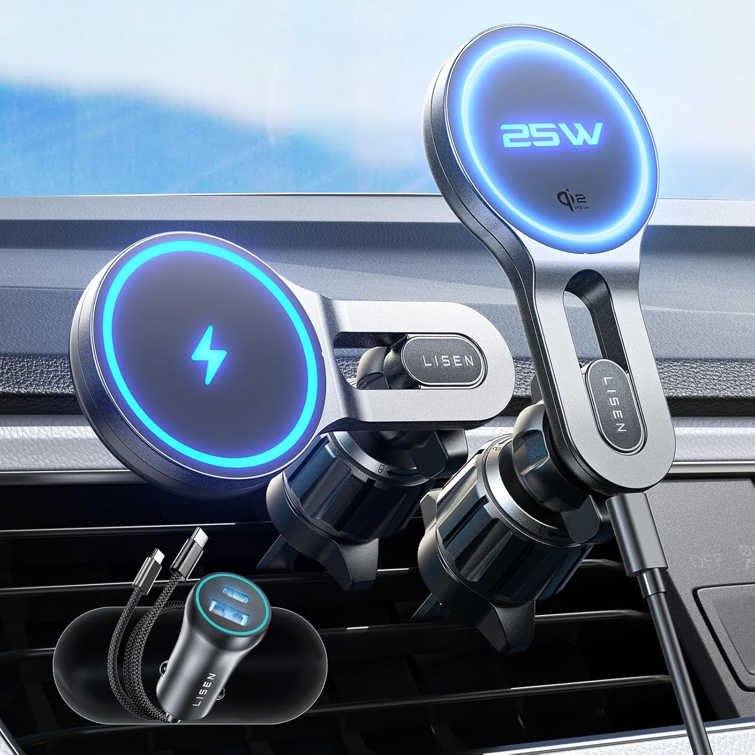 LISEN Qi2.2 25W MagSafe Car Vent Mount Charger,