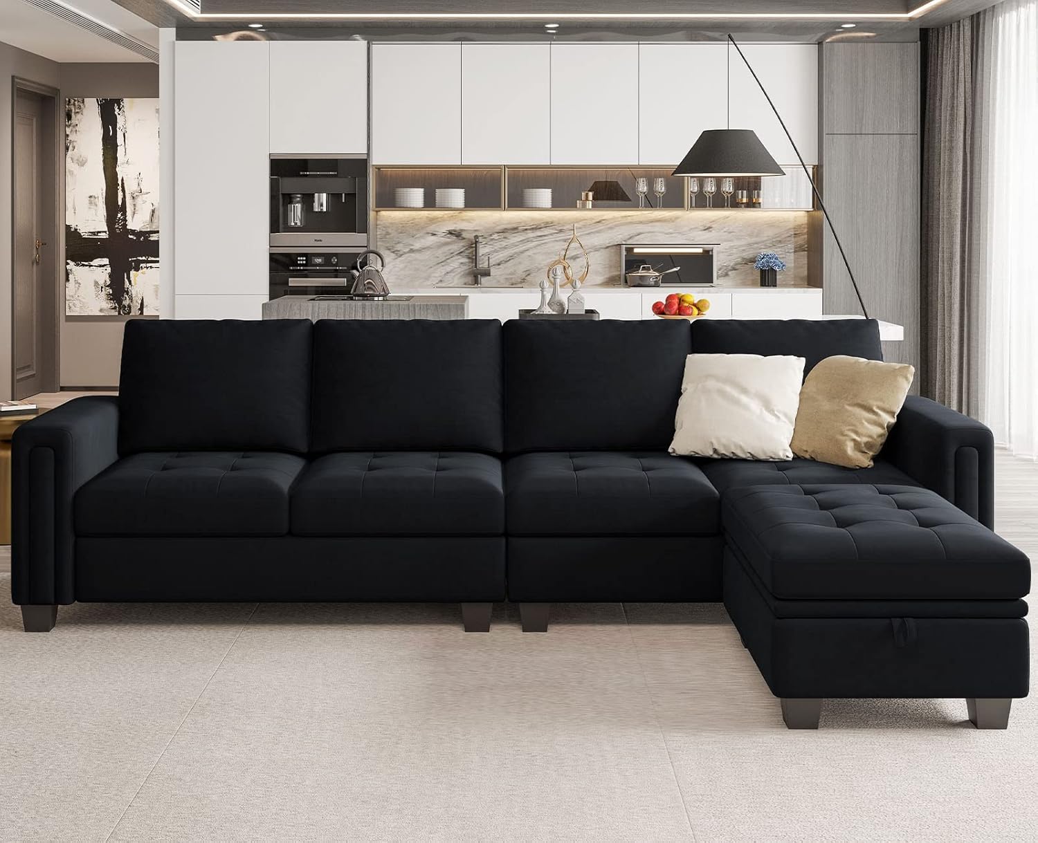 Belffin Velvet Reversible Sectional Sofa with Chaise Convertible