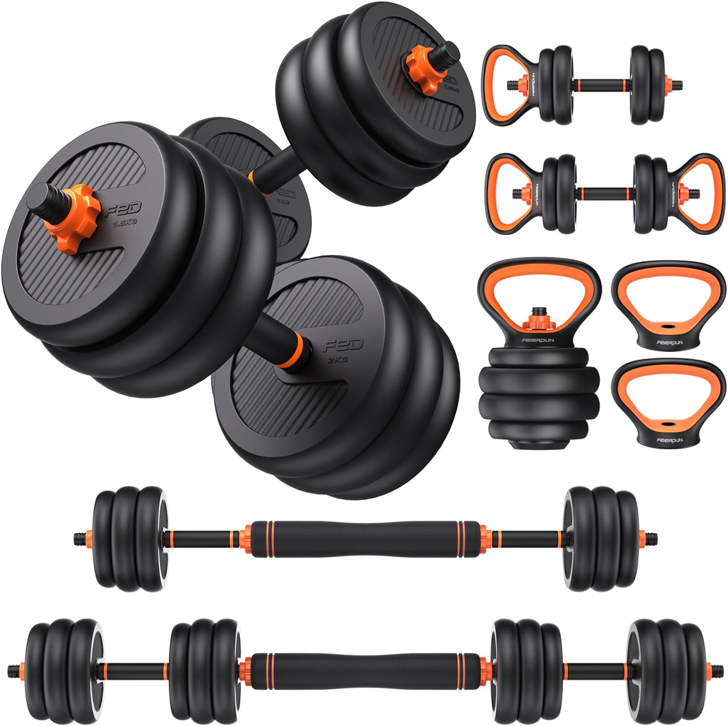 FEIERDUN DS2 Adjustable Dumbbells, 20/30/40/45/70/90 lbs 5-in-1 Free