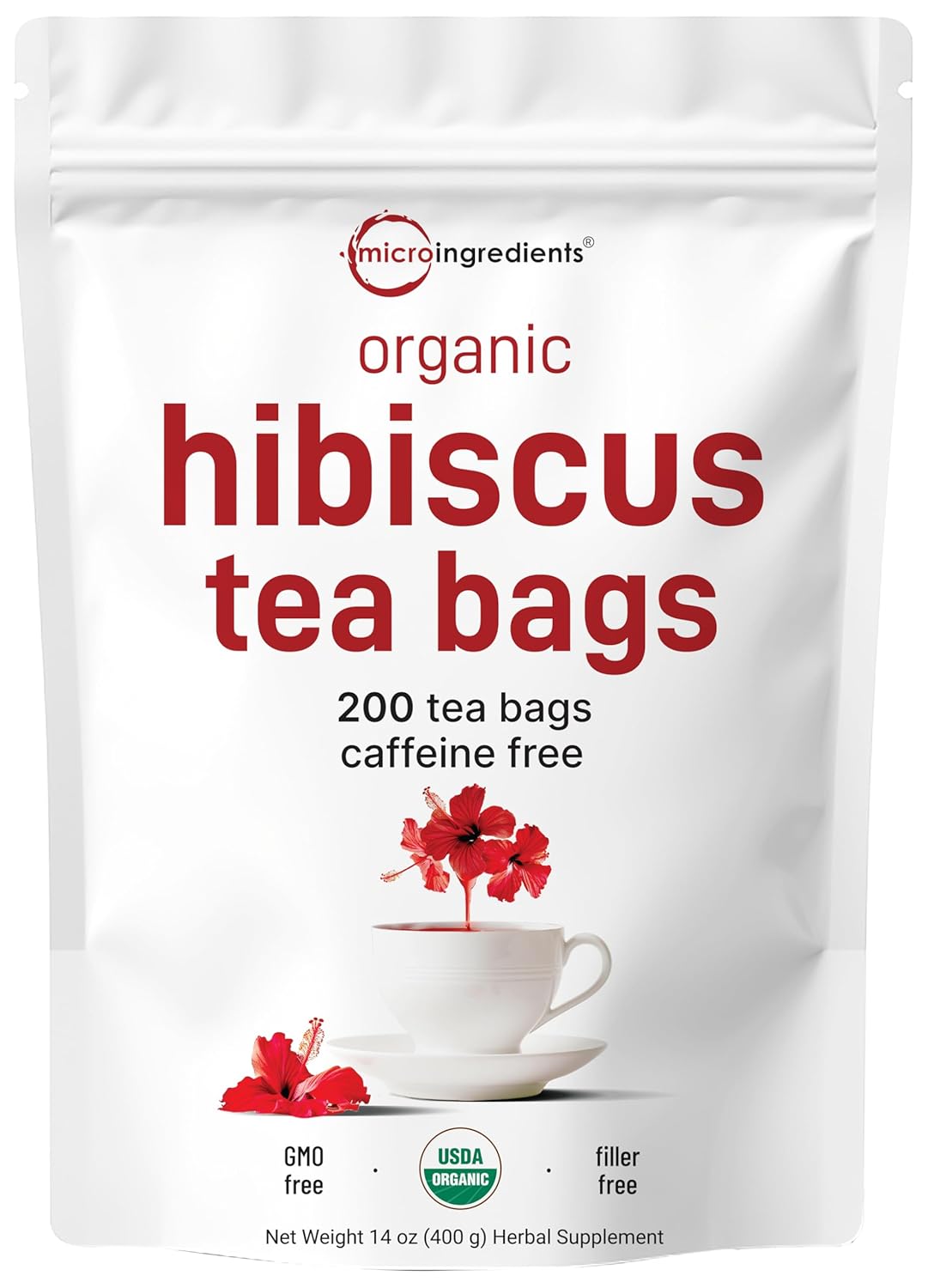 Organic Hibiscus Tea Bags, 200 Count | Caffeine