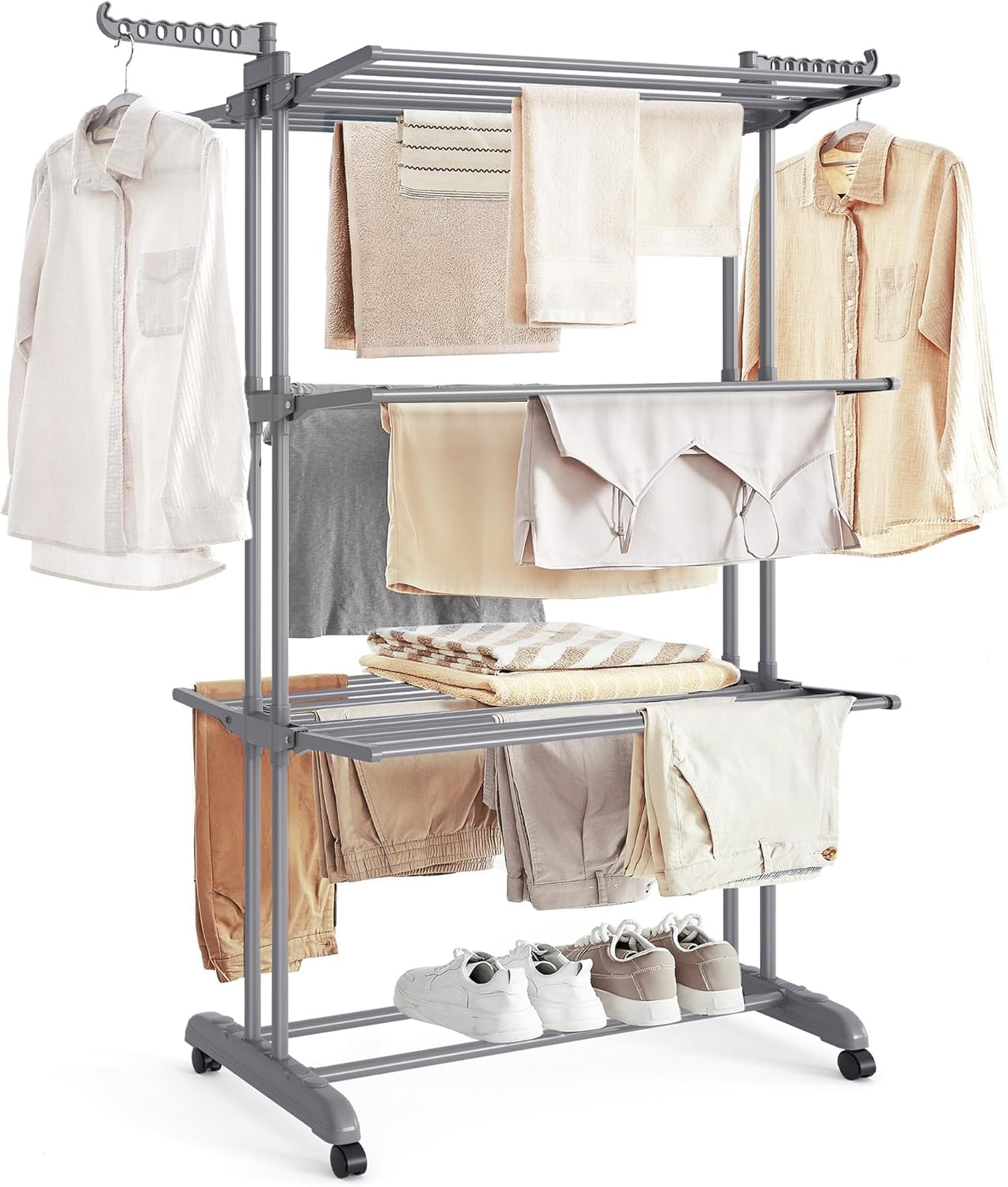 SONGMICS Clothes Drying Rack Stand 4-Tier, Foldable Laundry