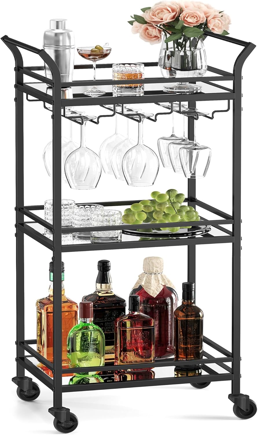 VASAGLE Small Bar Cart, Home Bar Serving Cart