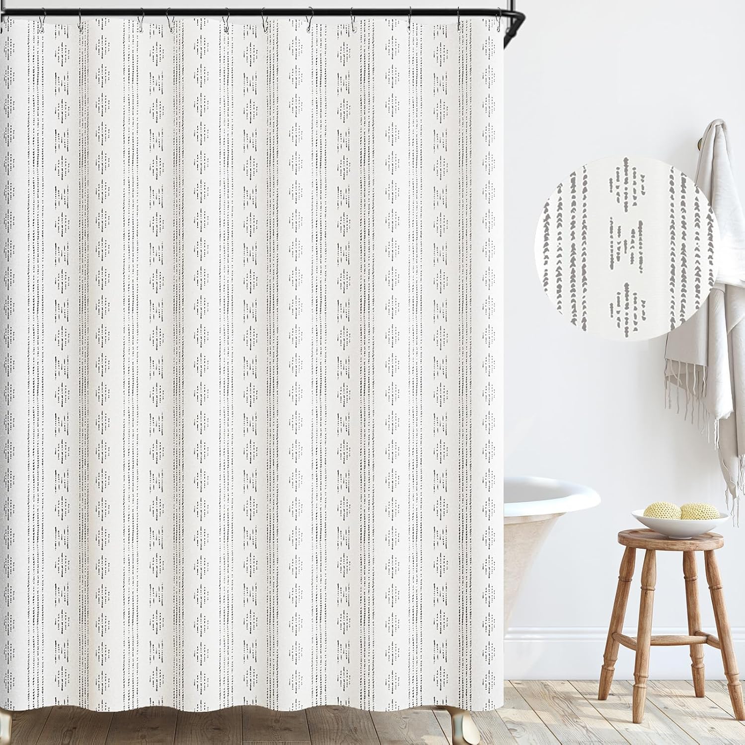 jinchan Grey and White Boho Shower Curtain, Bohemian