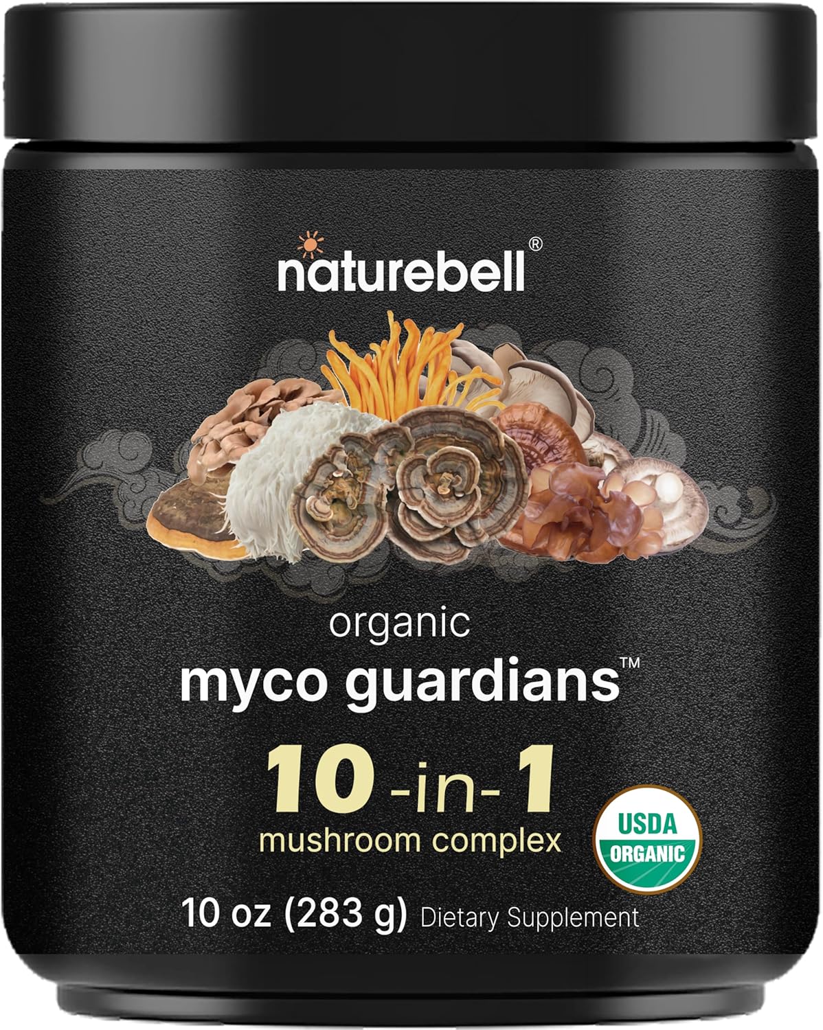 NatureBell Organic Mushroom Powder, 10oz | 10-in-1 Adaptogenic