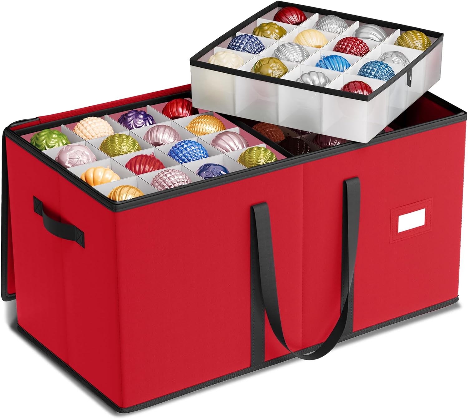 SONGMICS Christmas Ornament Storage Box, Dual Zippers, Stackable