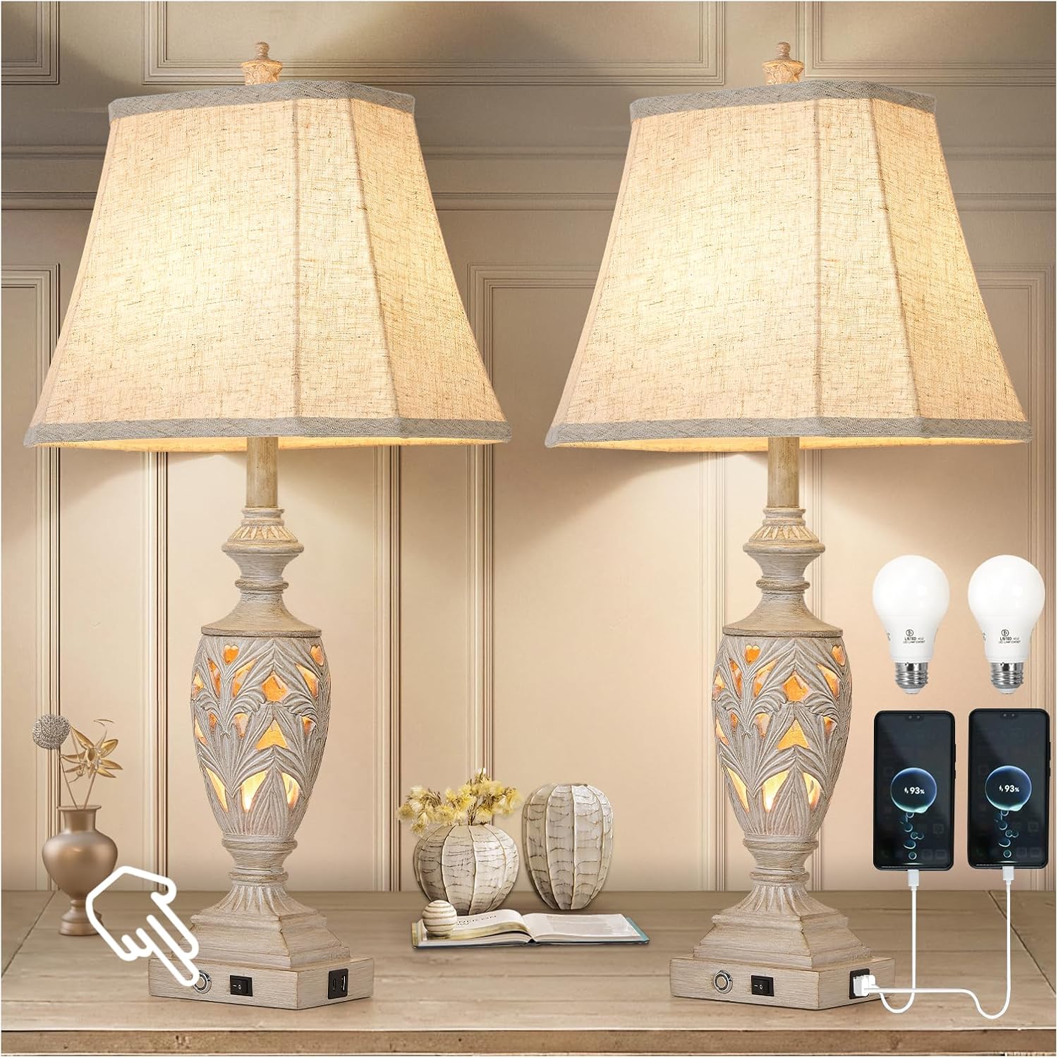 AIDENOEY 29.5"H Touch Control Traditional Table Lamp Set