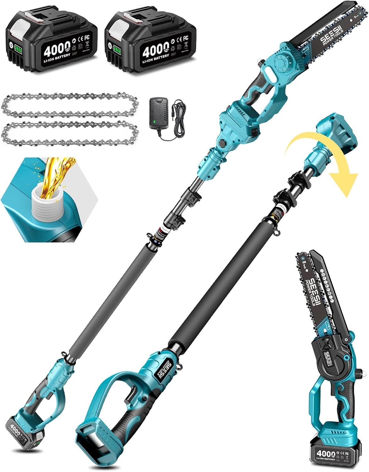 SEESII 2-in-1 Cordless 8-Inch Pole Saw & Mini