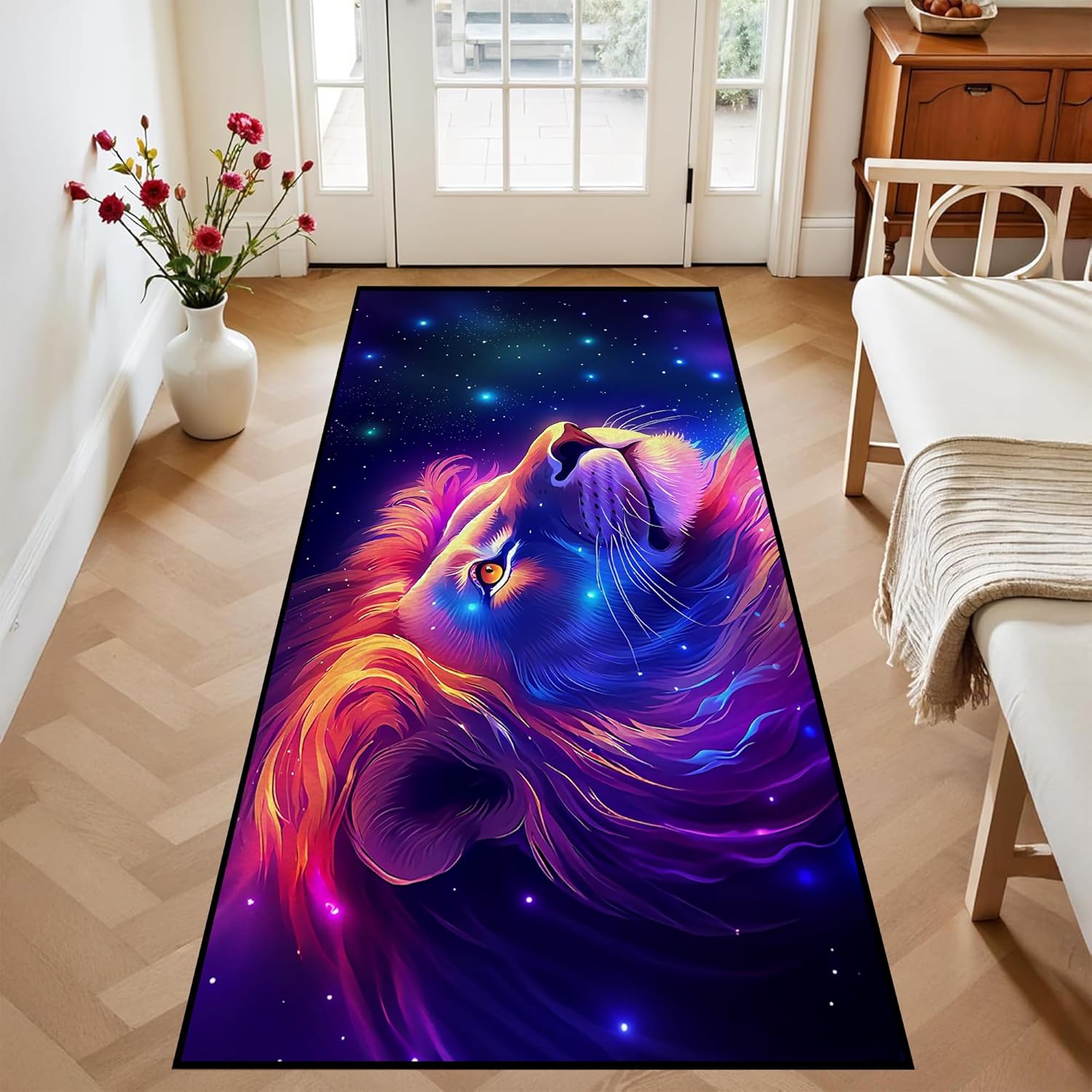 Galaxy Lion Rug 3D Fierce Lions Area Rugs