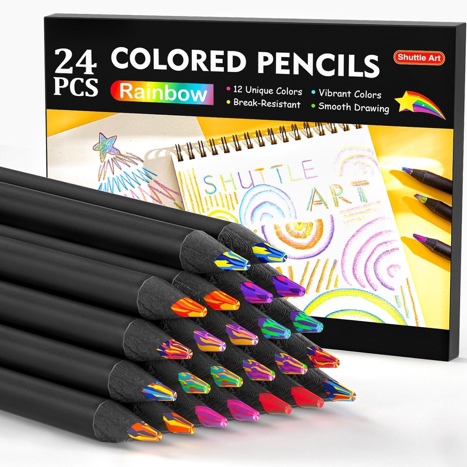 Shuttle Art 24 PCS Rainbow Pencils, 12 Assorted