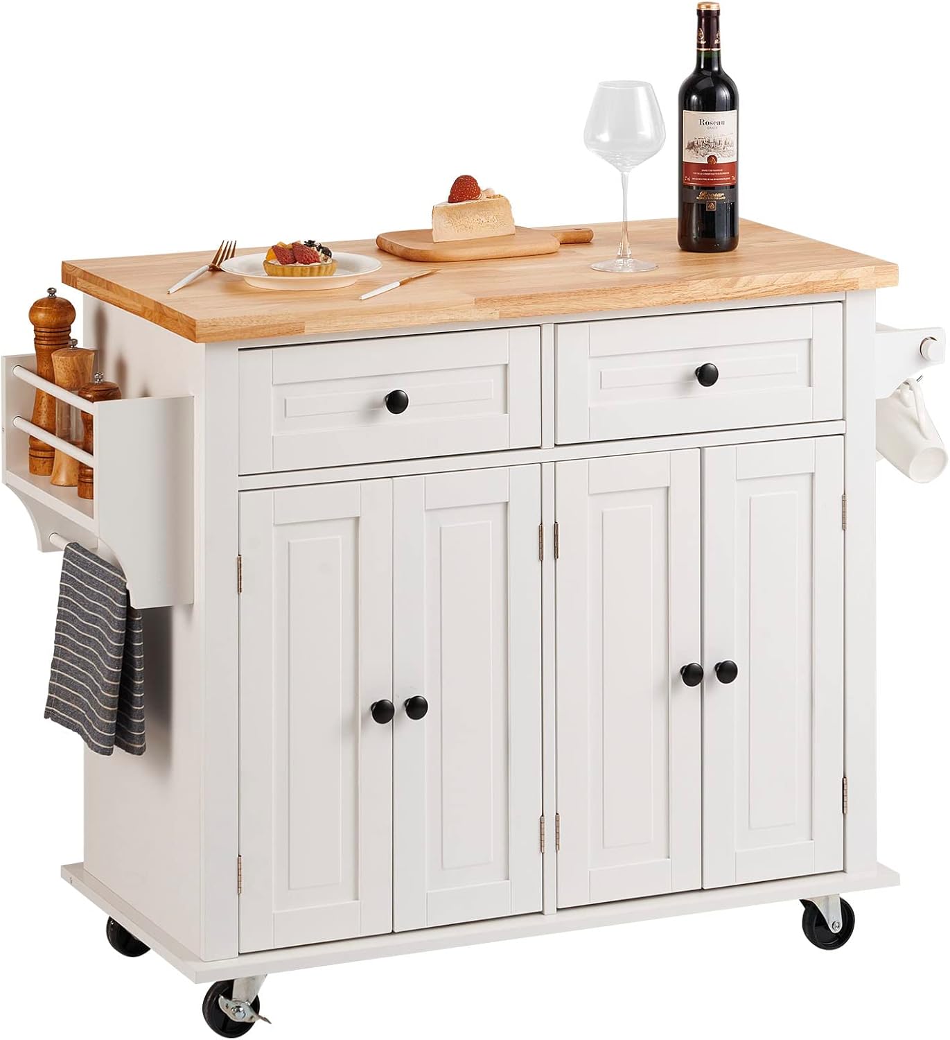 VEVOR Kitchen Island Cart with Solid Wood Top,