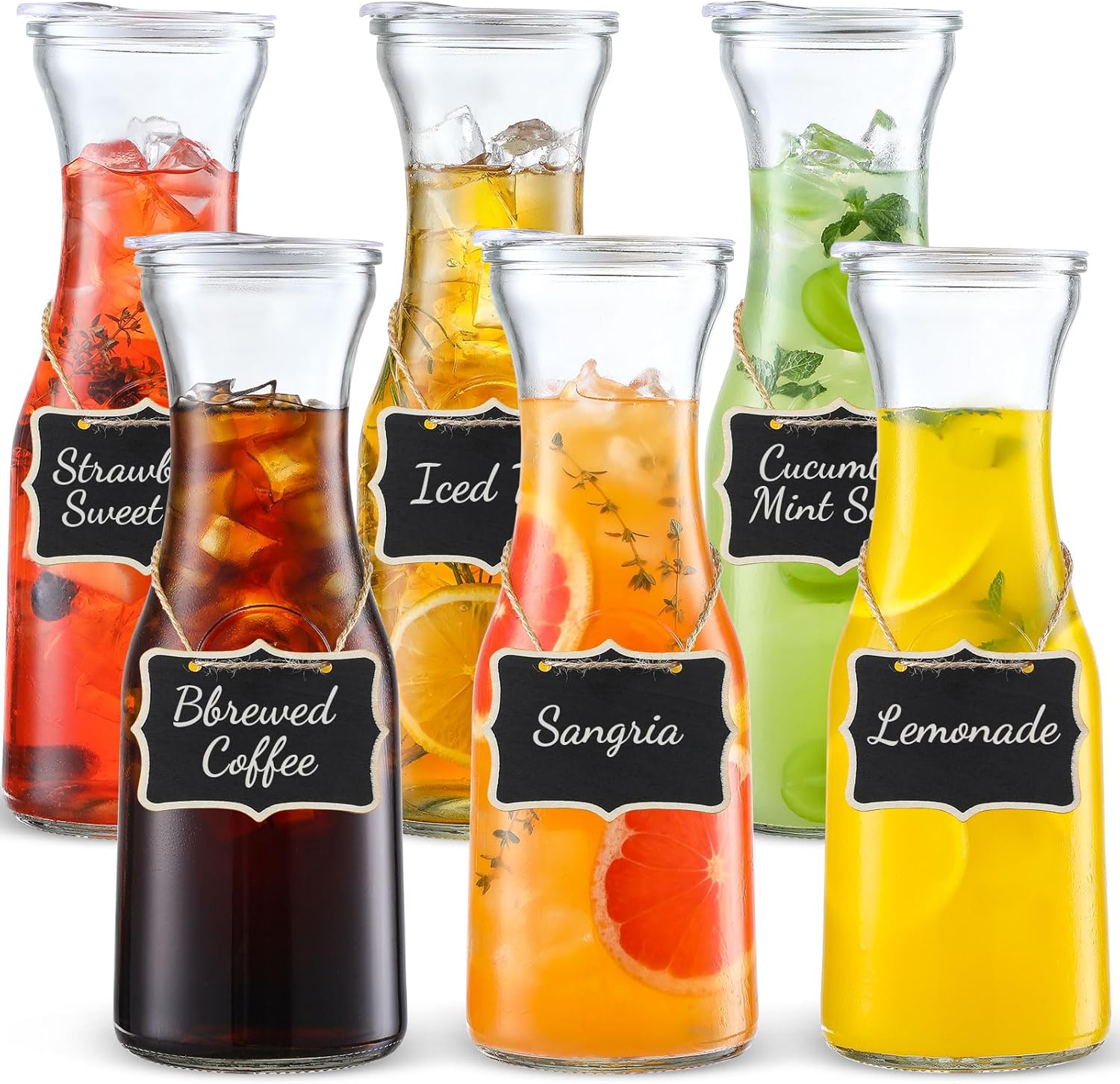 Set of 6 Glass Carafe with Lid, 1