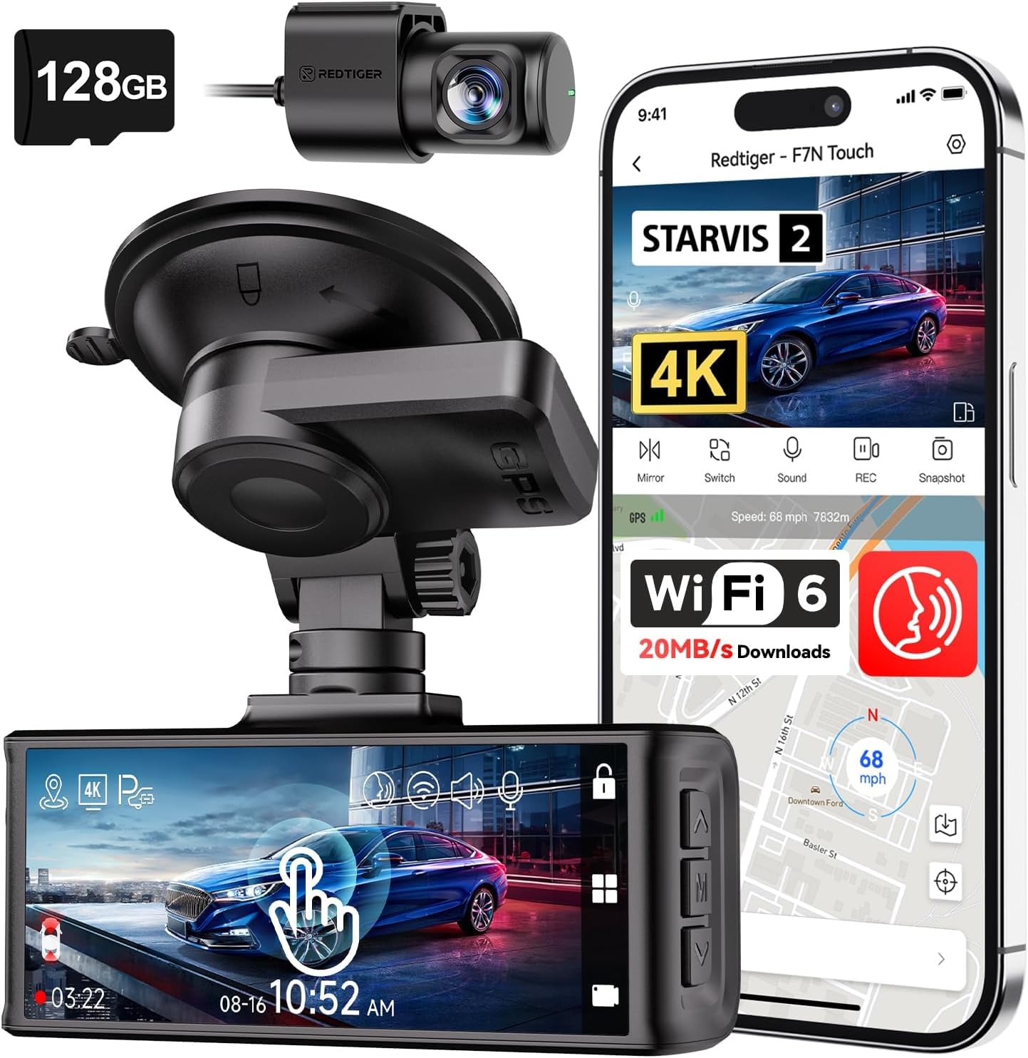 REDTIGER 4K STARVIS 2 Dash Cam Front and