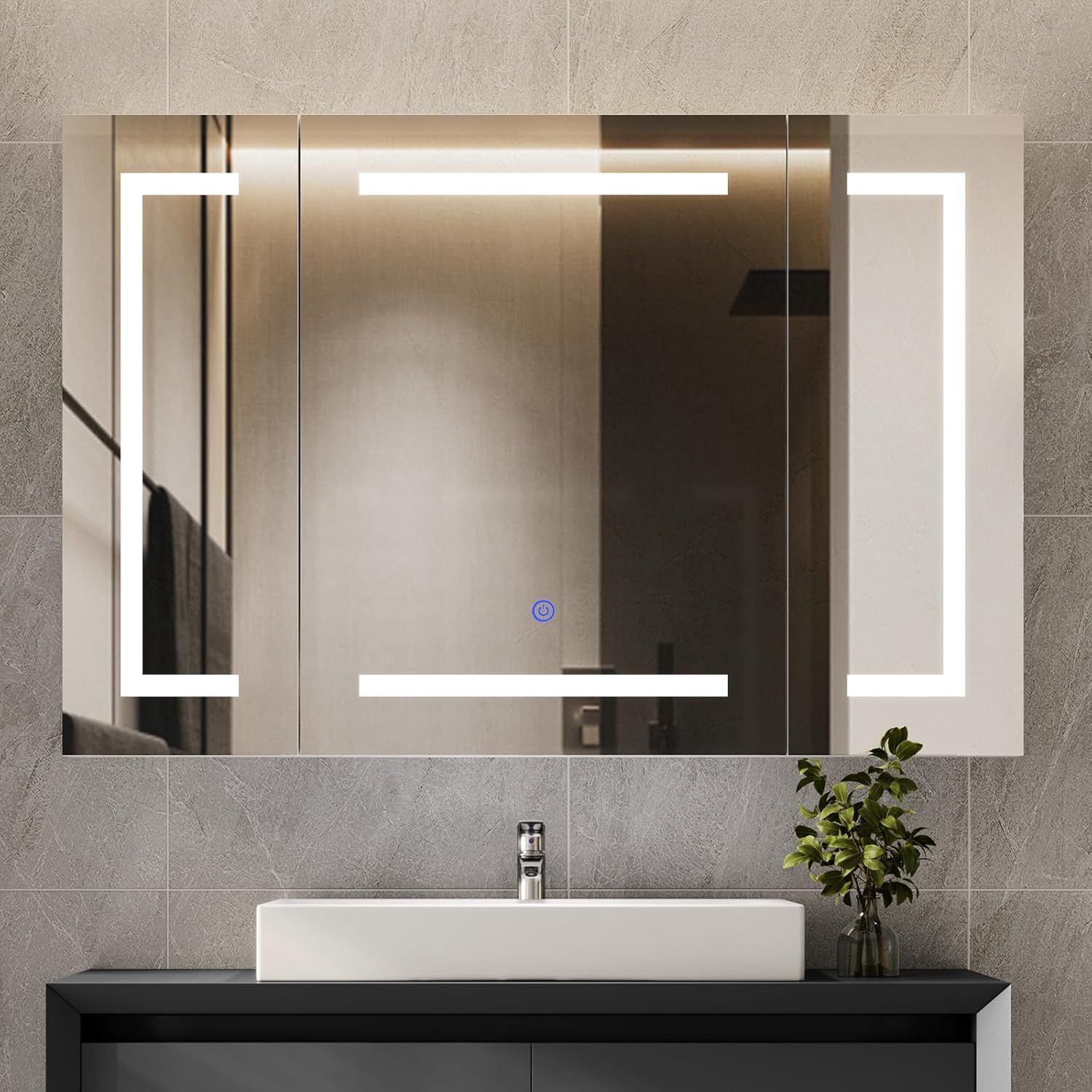 Lighted Medicine Cabinet with Mirror, Wall Mounted Bathroom
