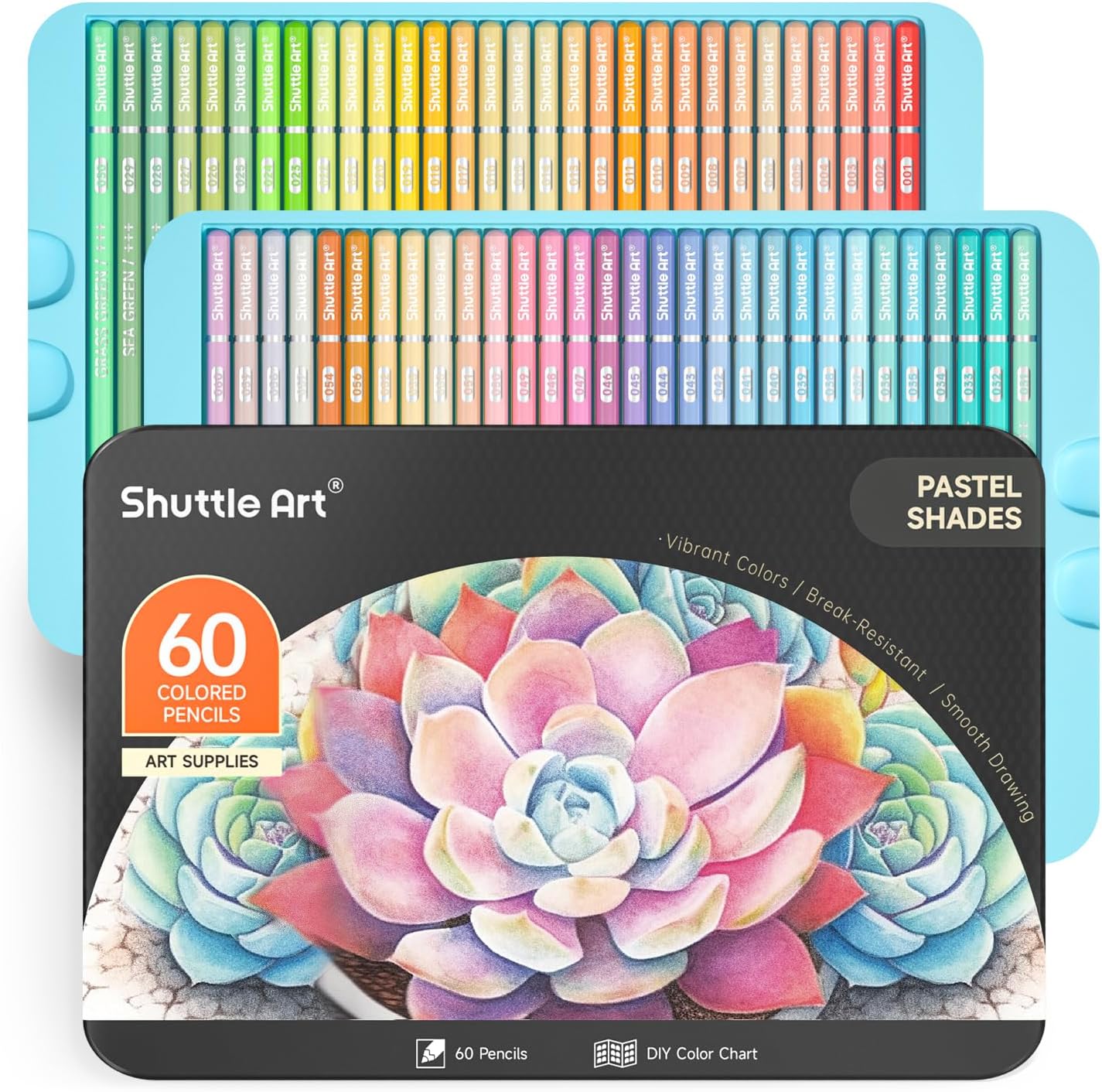 Shuttle Art 60 Pastel Colored Pencils, Soft-Core Color