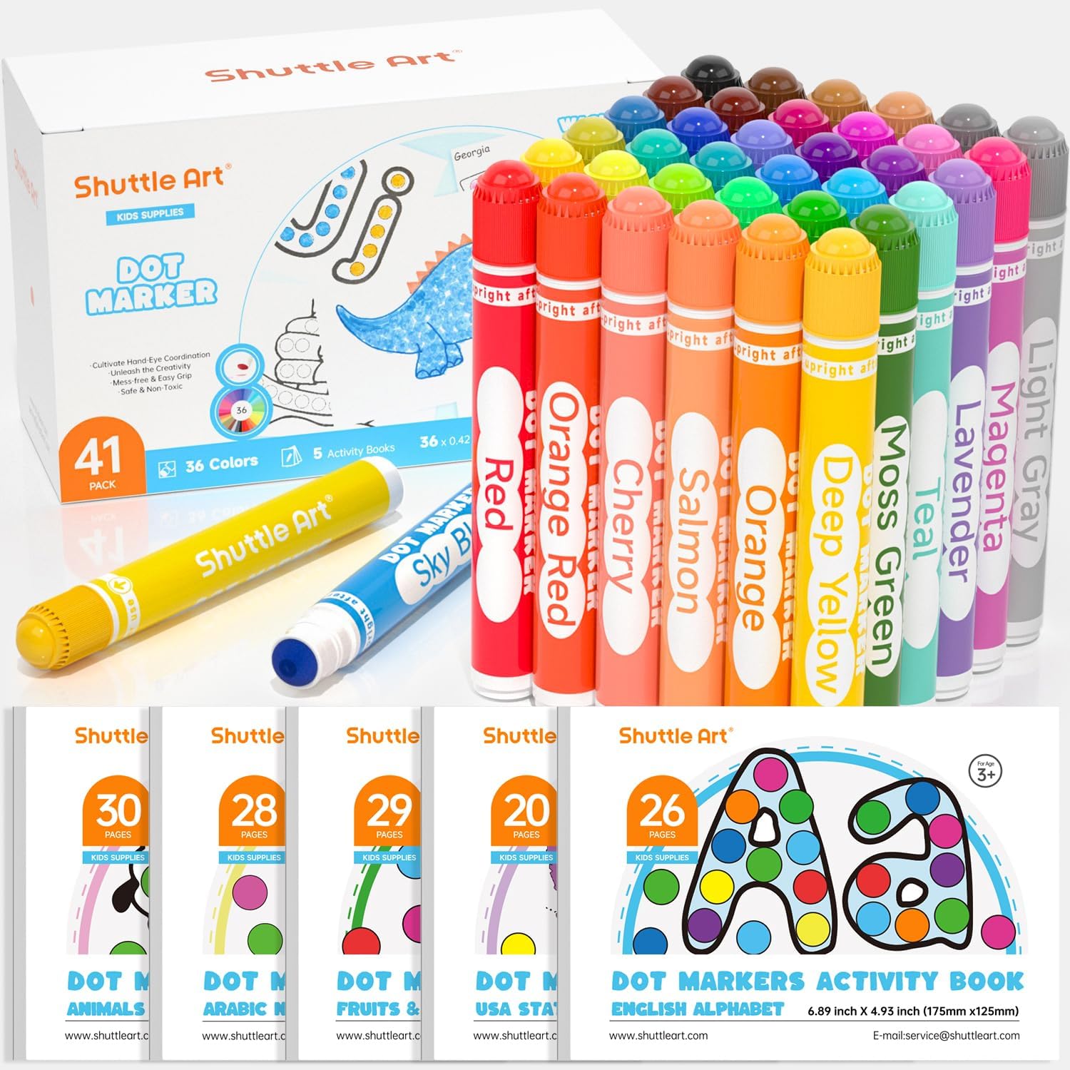 Shuttle Art Dot Markers, 36 Colors Washable with