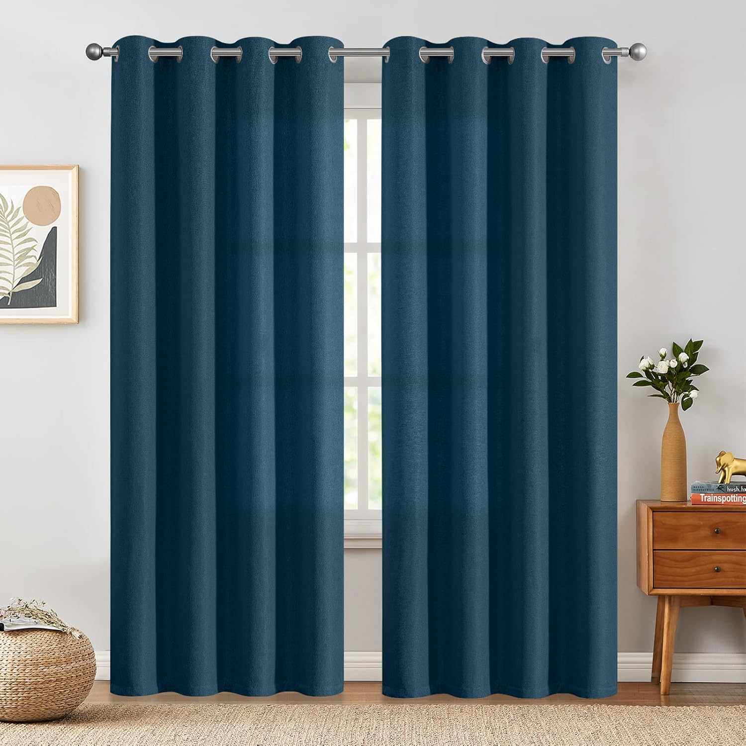 jinchan Linen Textured Room Darkening Curtains 90 Inch