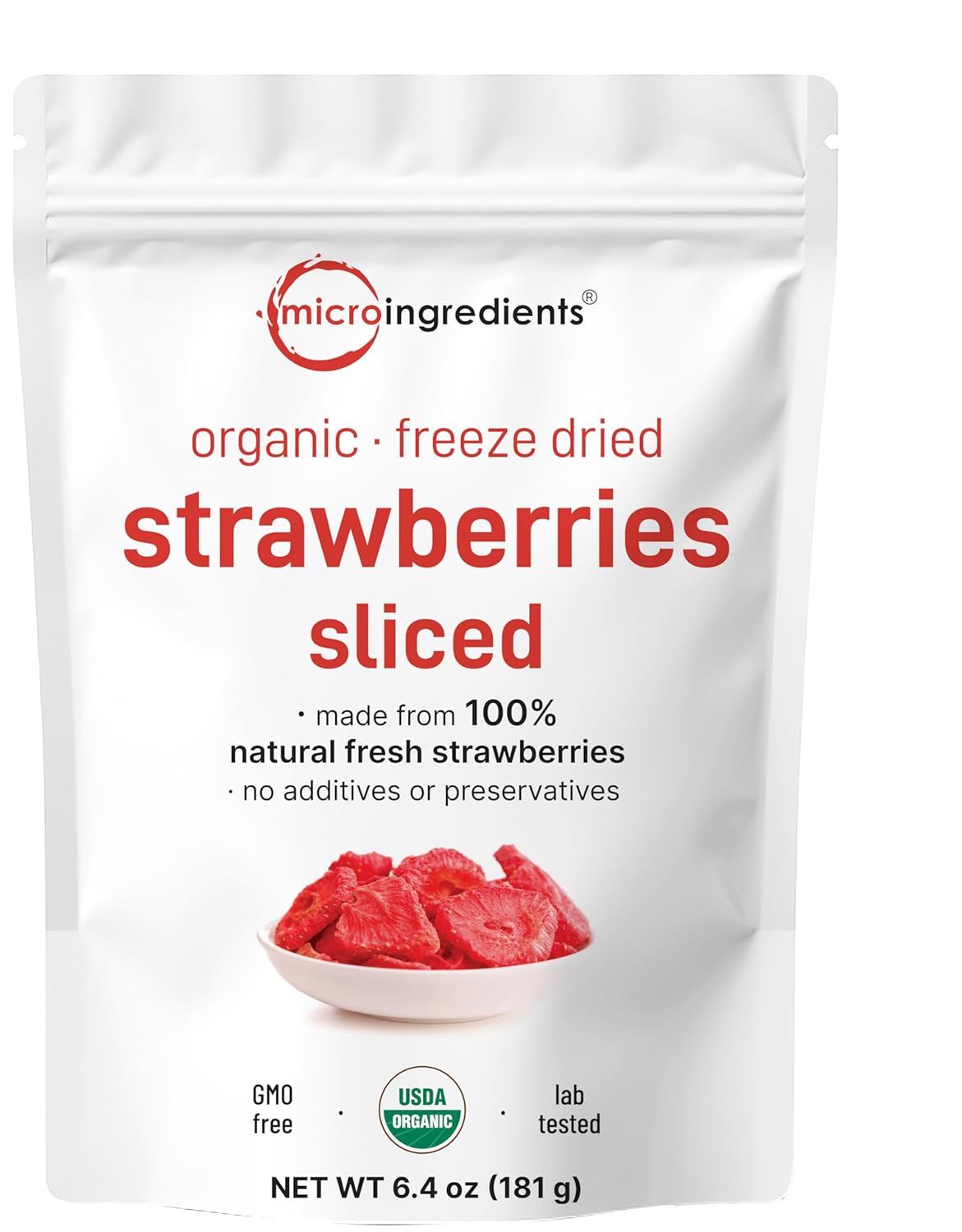 Micro Ingredients Organic Strawberries Sliced, 6.4oz | 100%