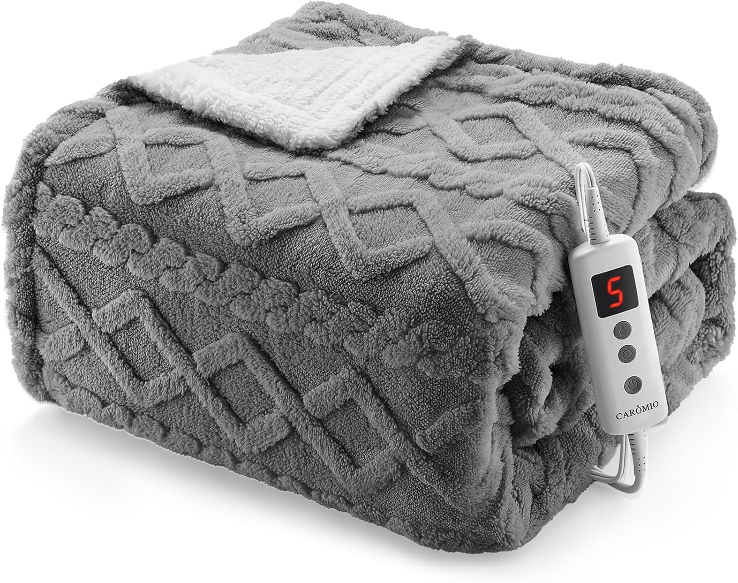 CAROMIO Heated Throw Blanket - Thick Tufted Sherpa