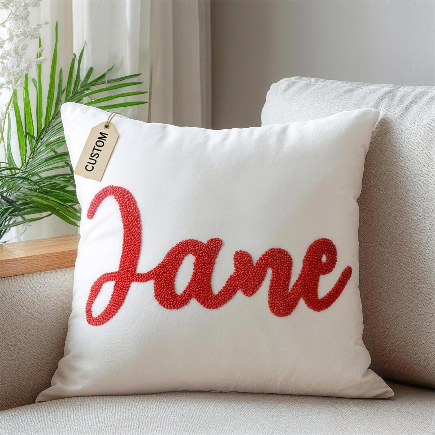 Wucidici Personalized Embroidered-Name Throw Pillow Cover, Custom Monogram