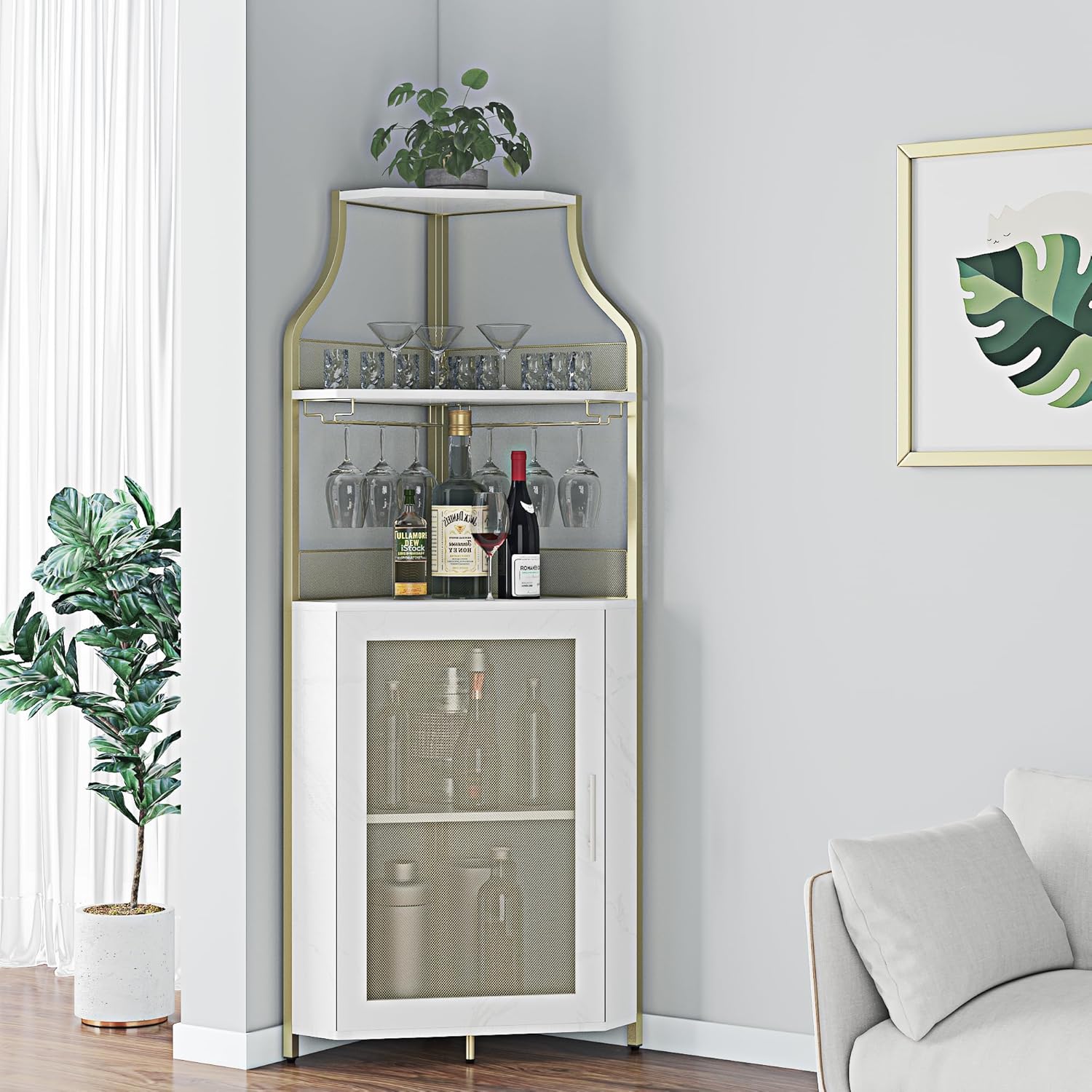 Amyove Corner Wine Bar Cabinet with Detachable Wine