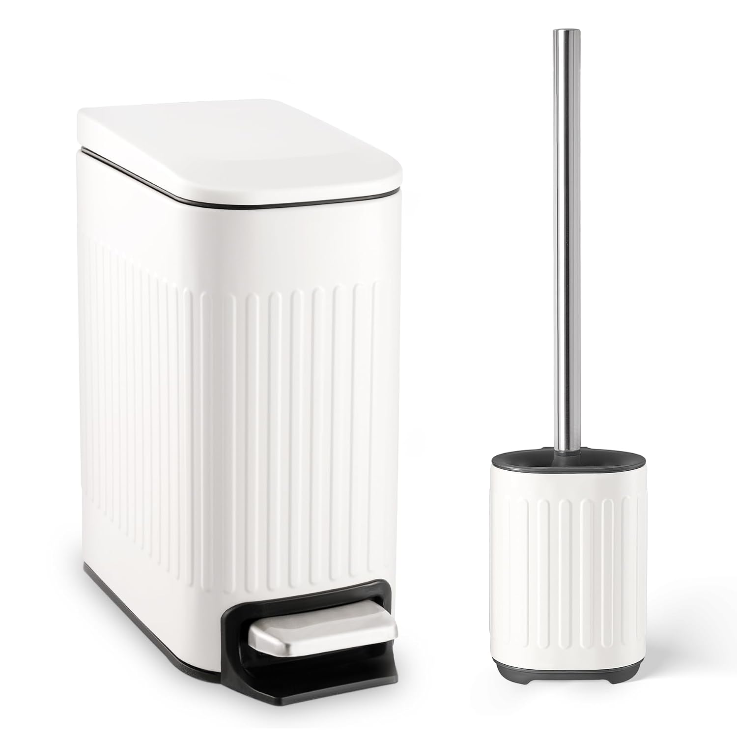 Bathroom Trash Can with Toilet Brush, 1.6 Gallon