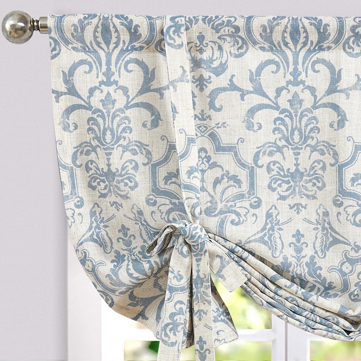 jinchan Linen Tie Up Valance, Vintage Farmhouse Floral