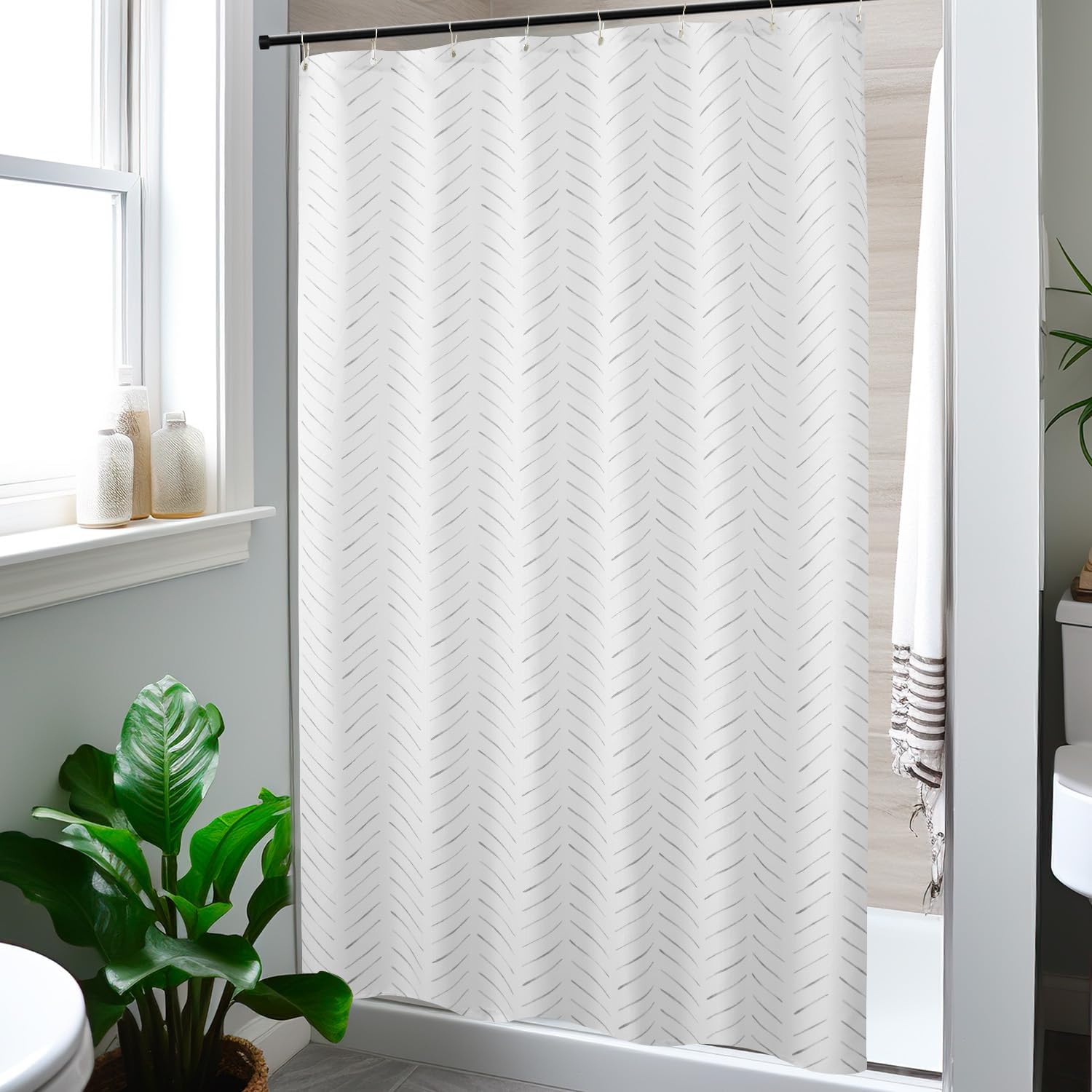 jinchan Taupe Grey and White Shower Curtain, 48x72