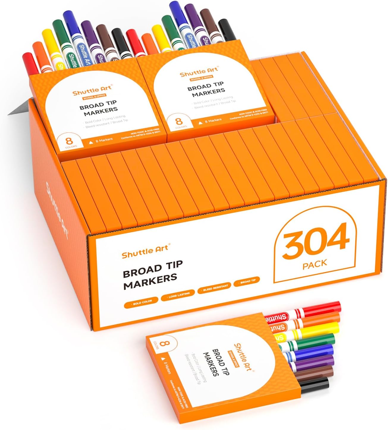 Shuttle Art 304 Pack Washable Markers, 8 Colors