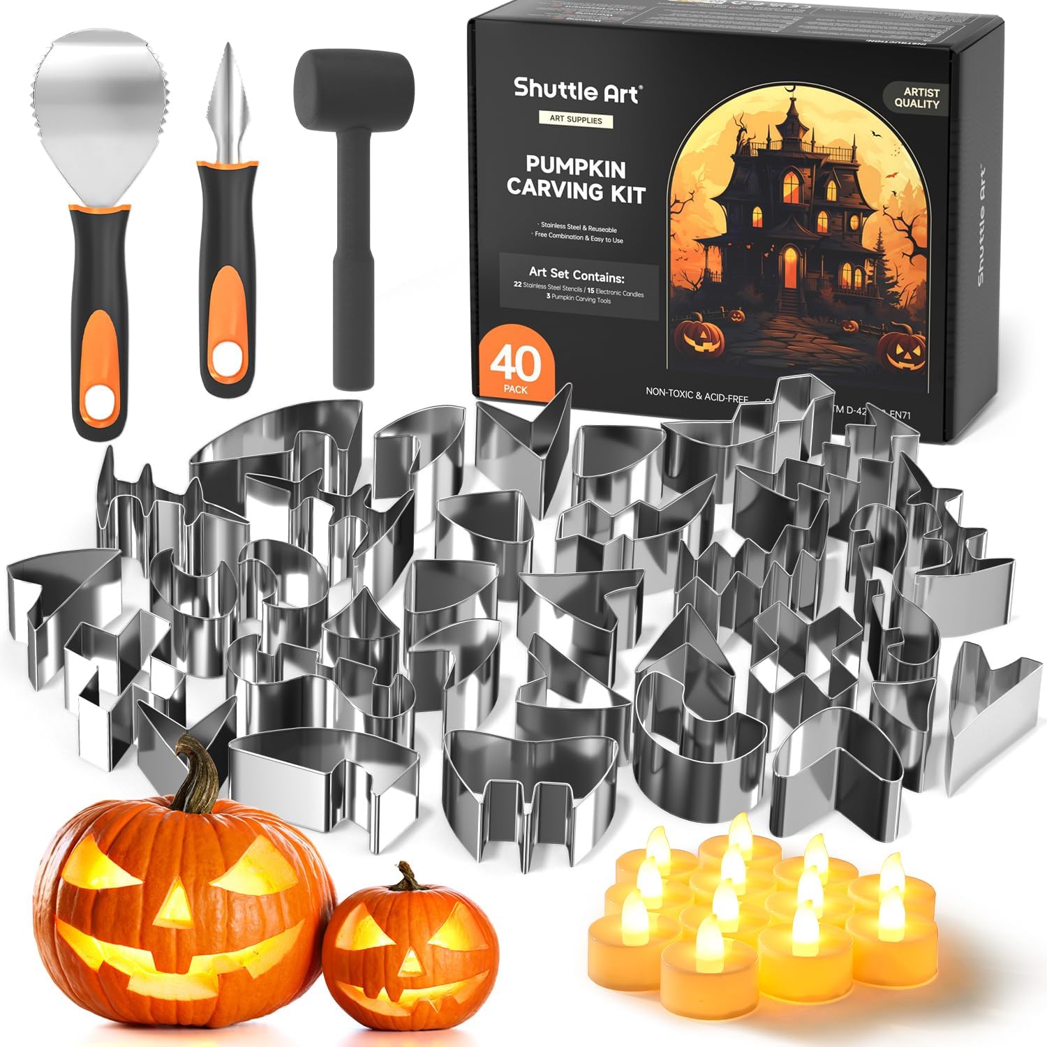 Shuttle Art 40PCS Pumpkin Carving Kit, 22 PCS