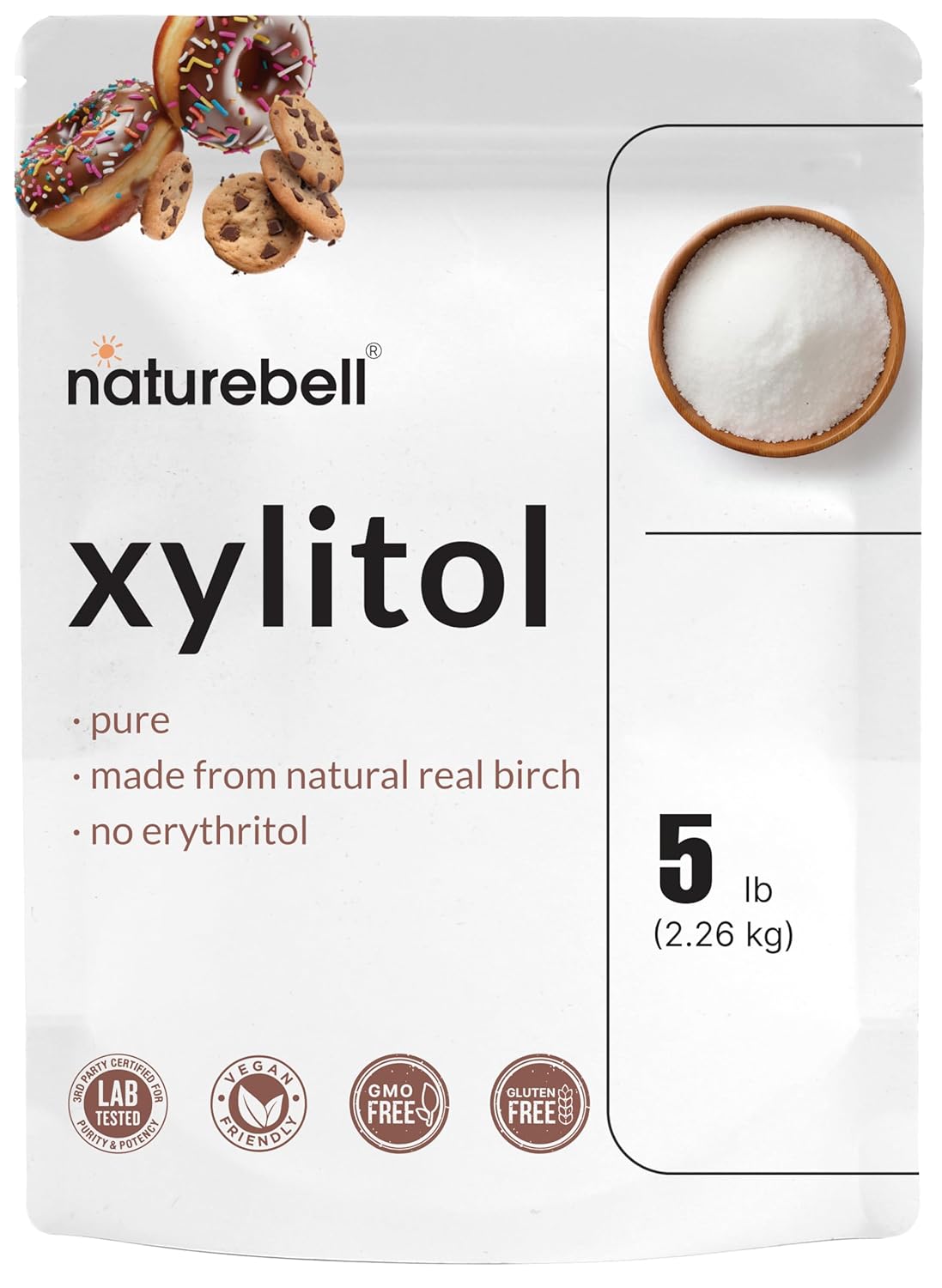 NatureBell Xylitol Sweetener, 5 lbs, Natural Birch Crystal