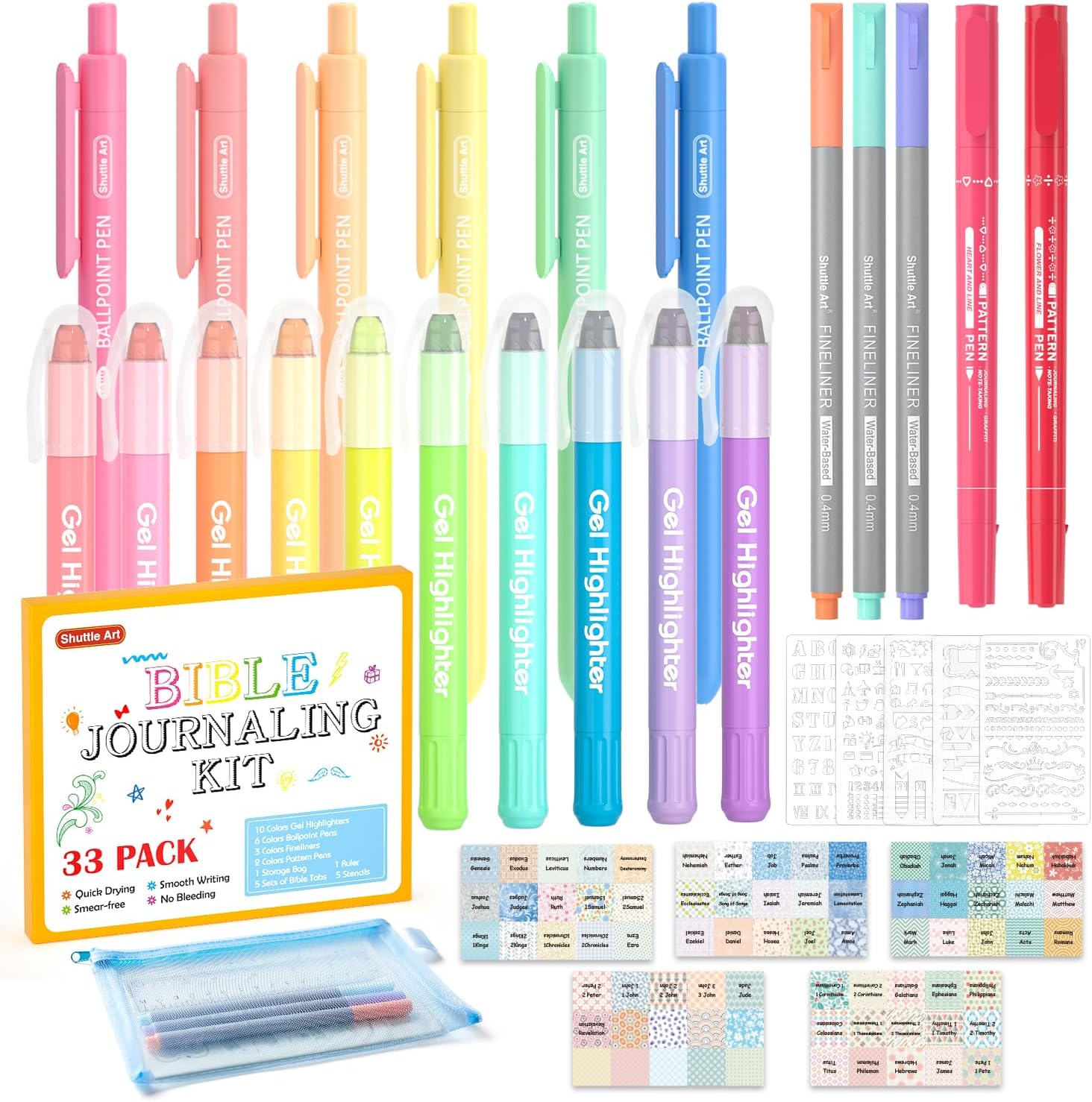 Shuttle Art Bible Highlighters and Pens No-Bleed, 33-Pack