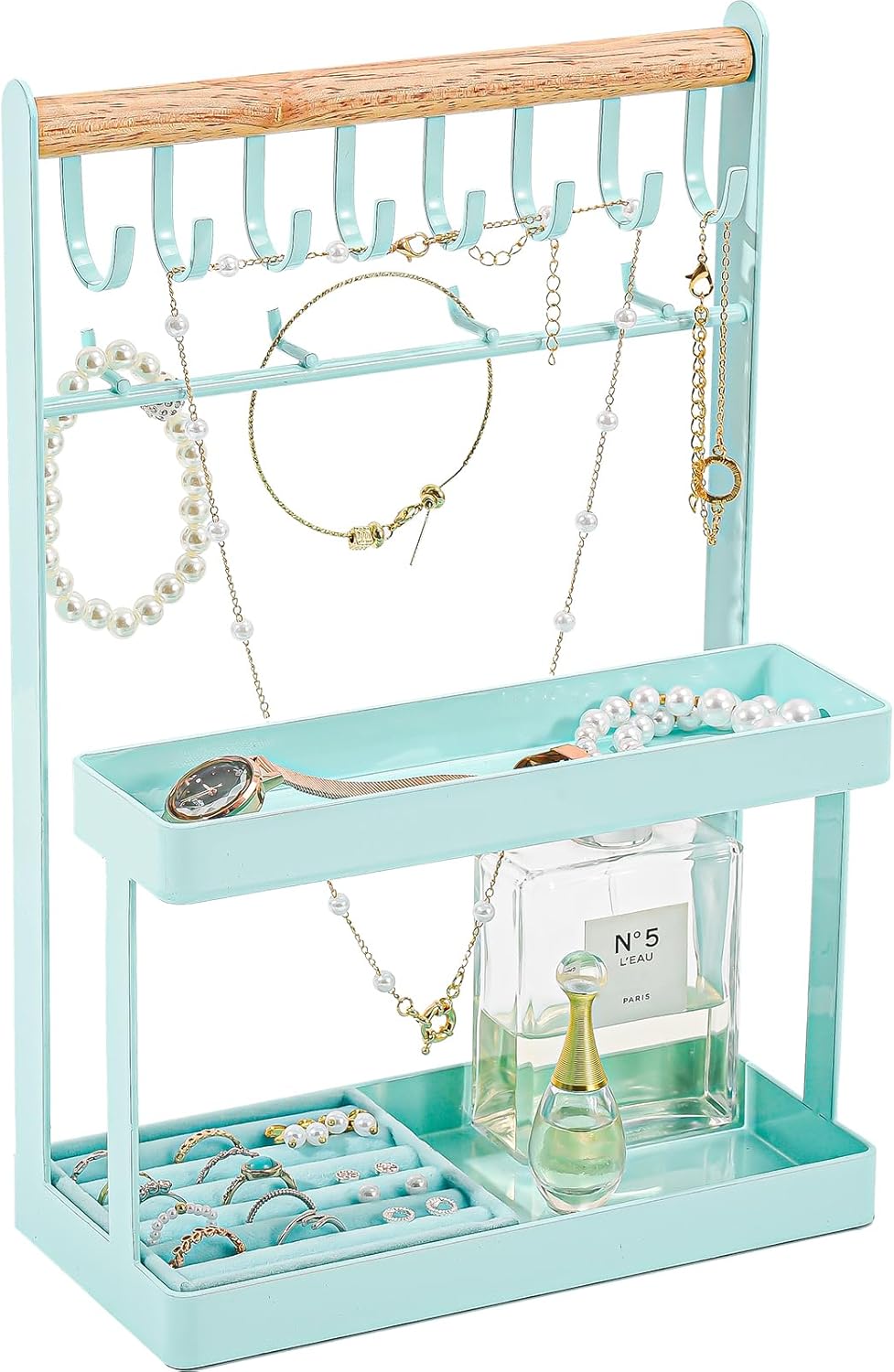 Lolalet 4-Tier Jewelry Organizer Stand with 12 Hooks,