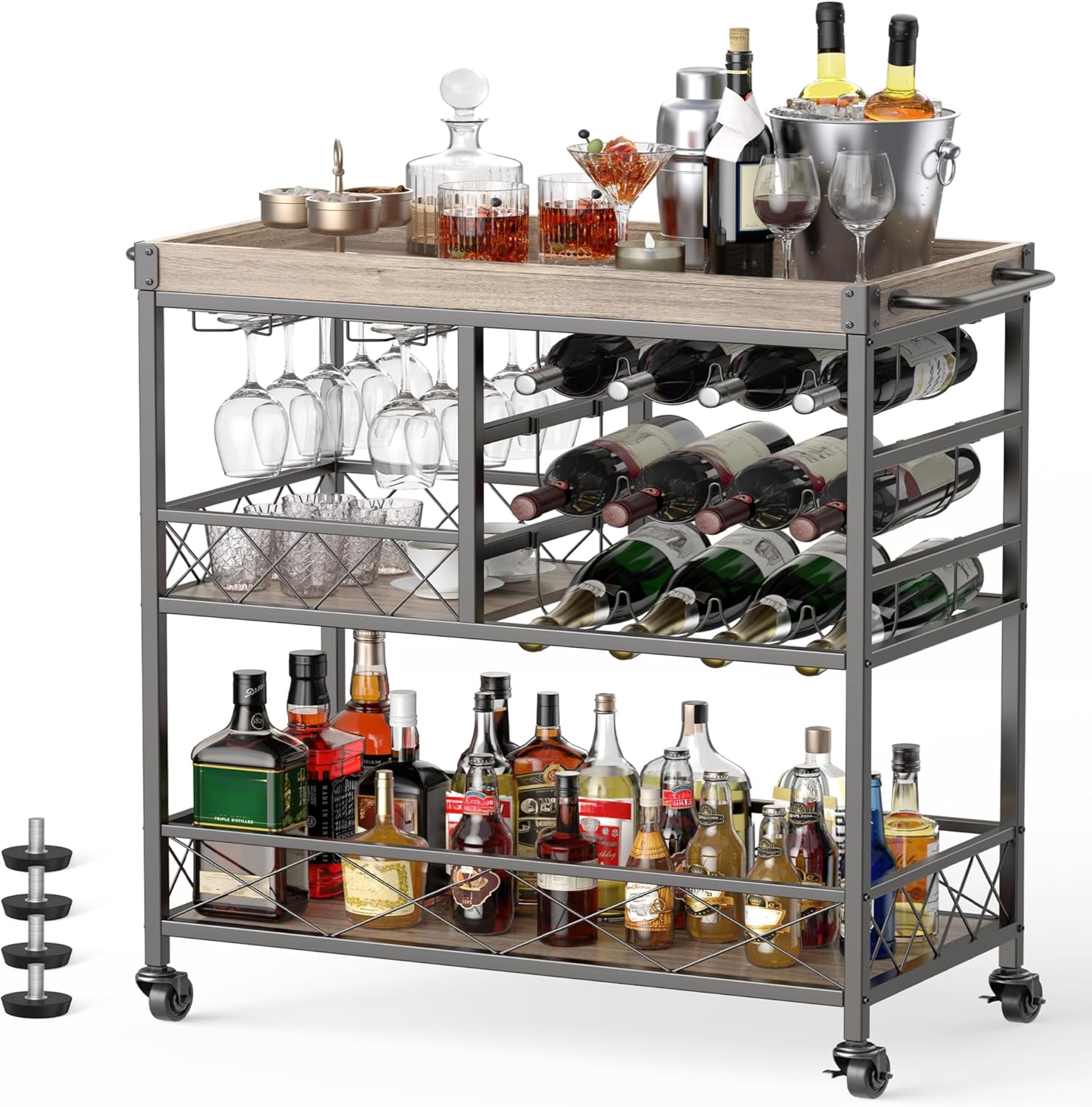 Gizoon Rolling Bar Cart, Versatile Beverage Cart with