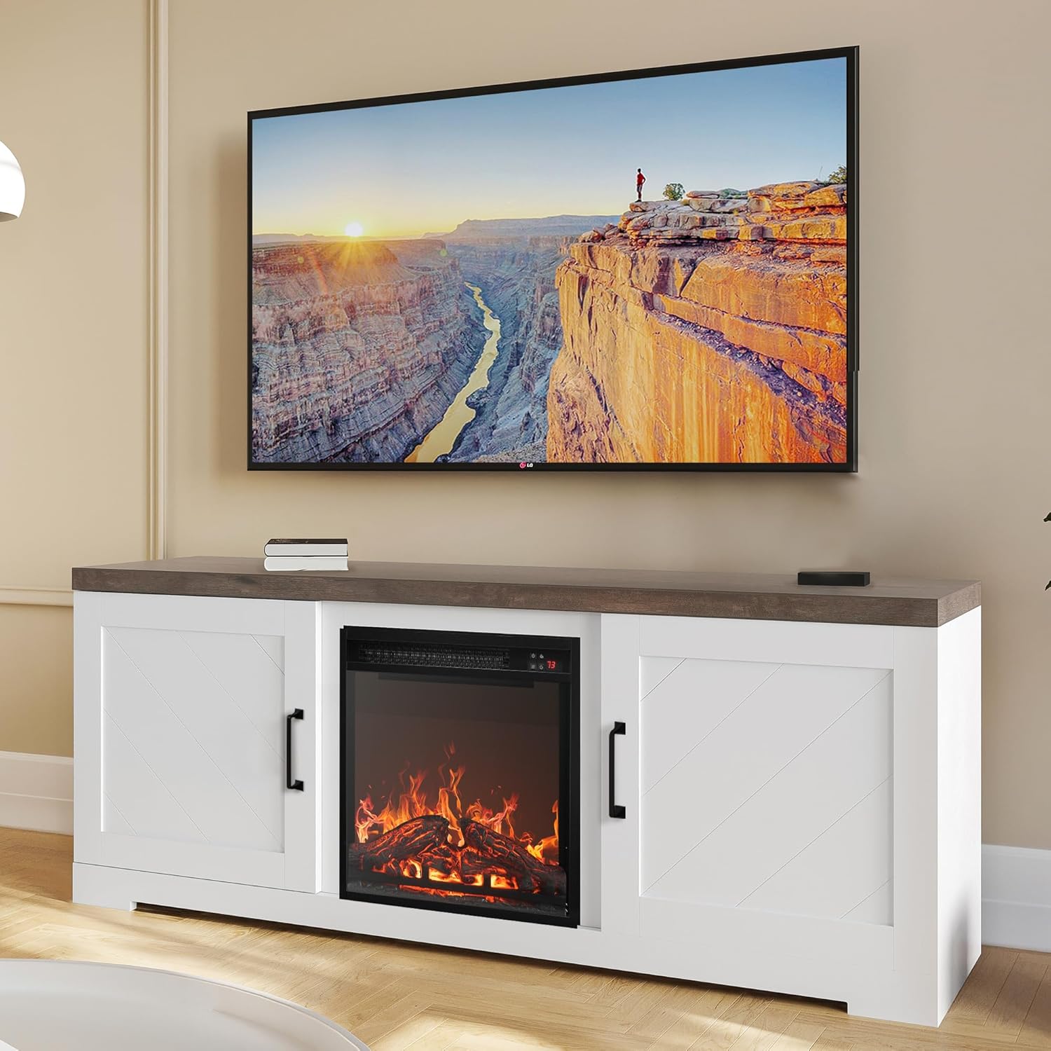 BELLEZE Modern 58-Inch Farmhouse TV Stand with 18-Inch