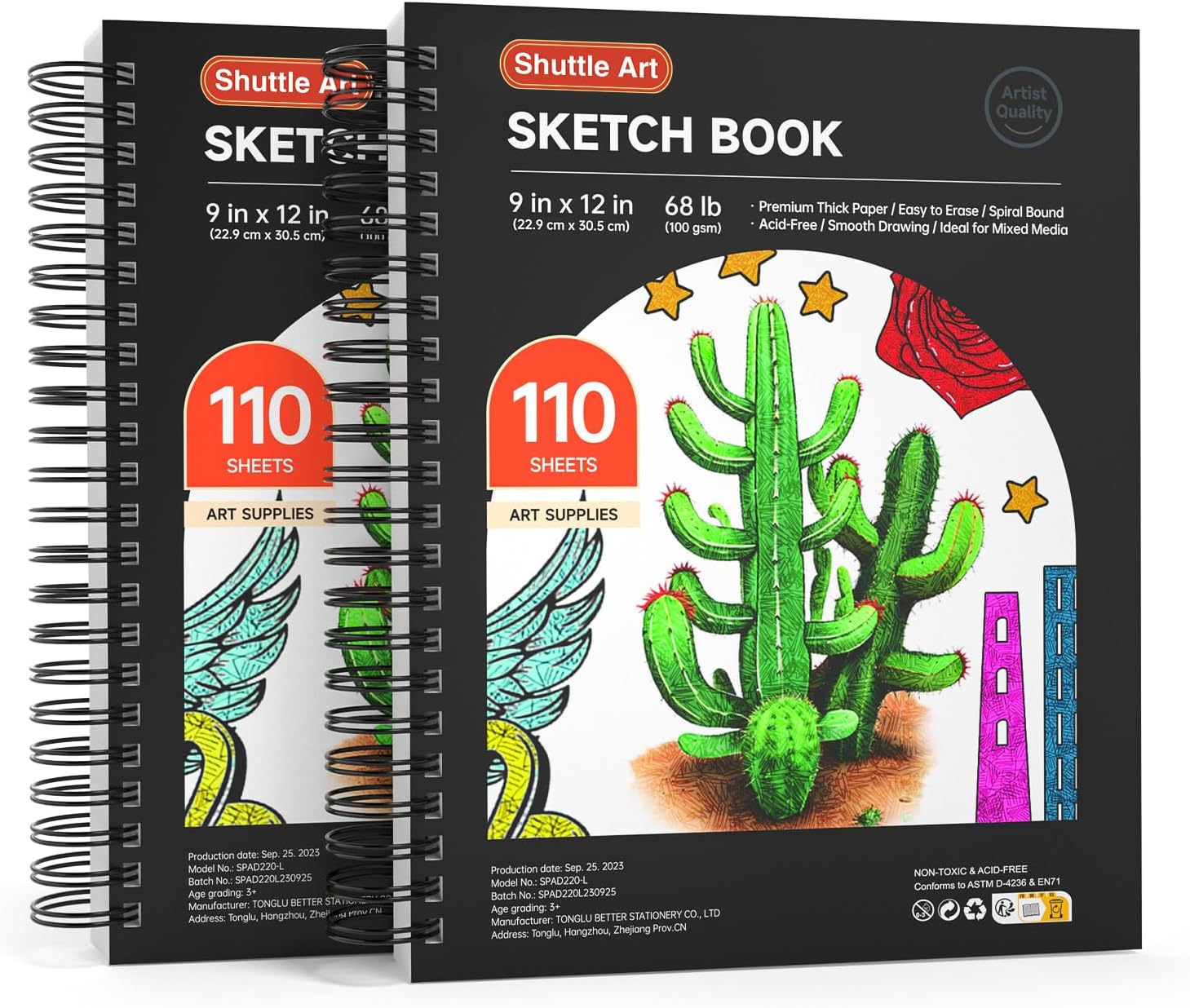 Shuttle Art 9x12” Sketchbook, 220 Sheets Total, Pack