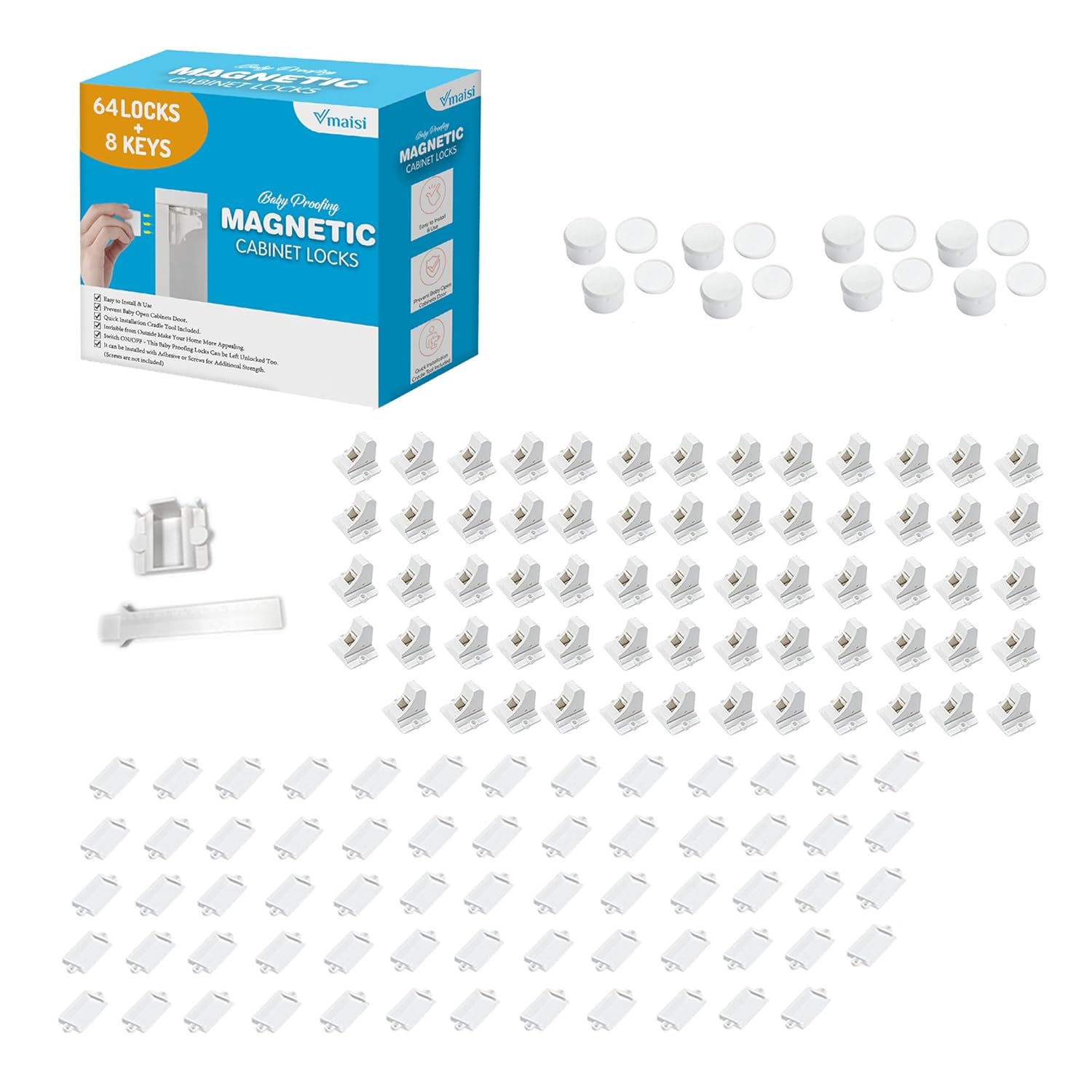 Vmaisi Adhesive Magnetic Locks for Cabinets & Drawers