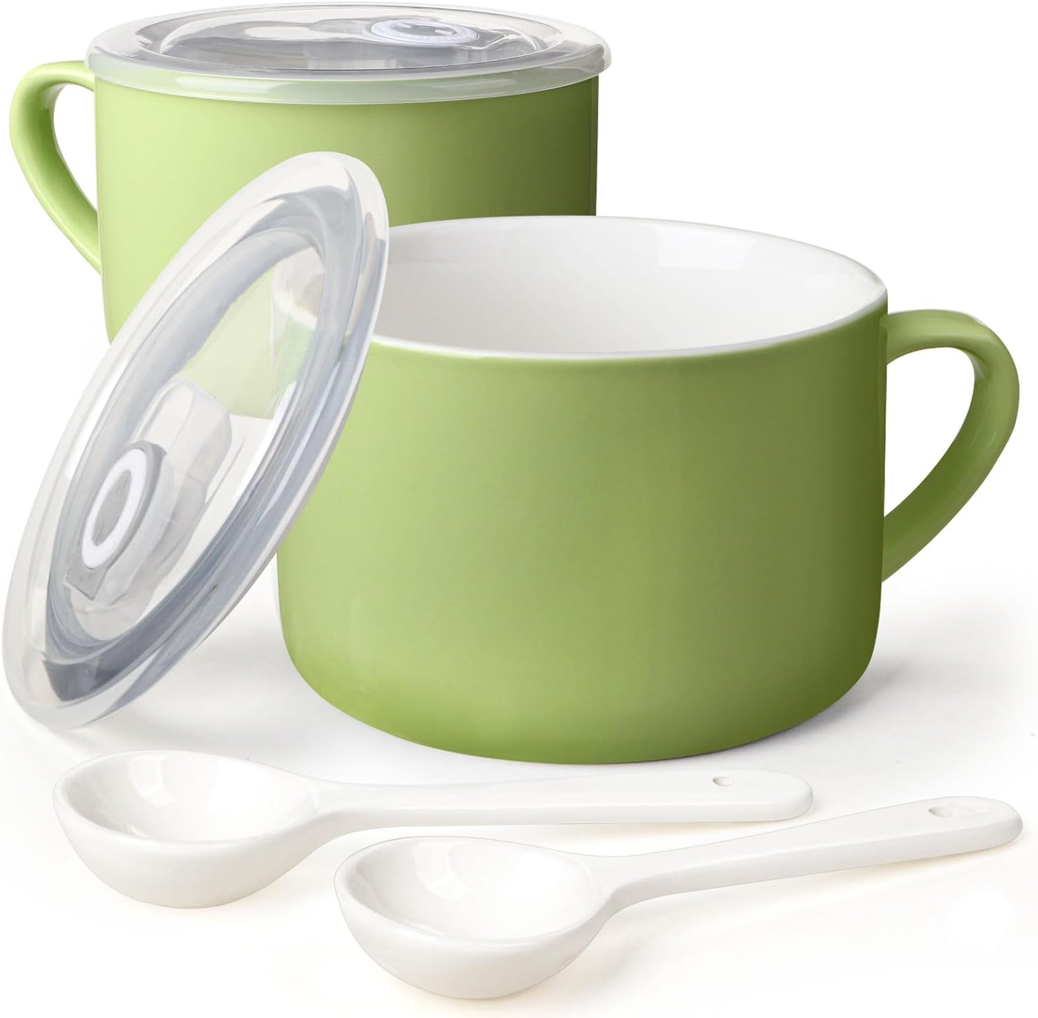 Soup Bowls with Handles & Spoons, 30oz Ceramic