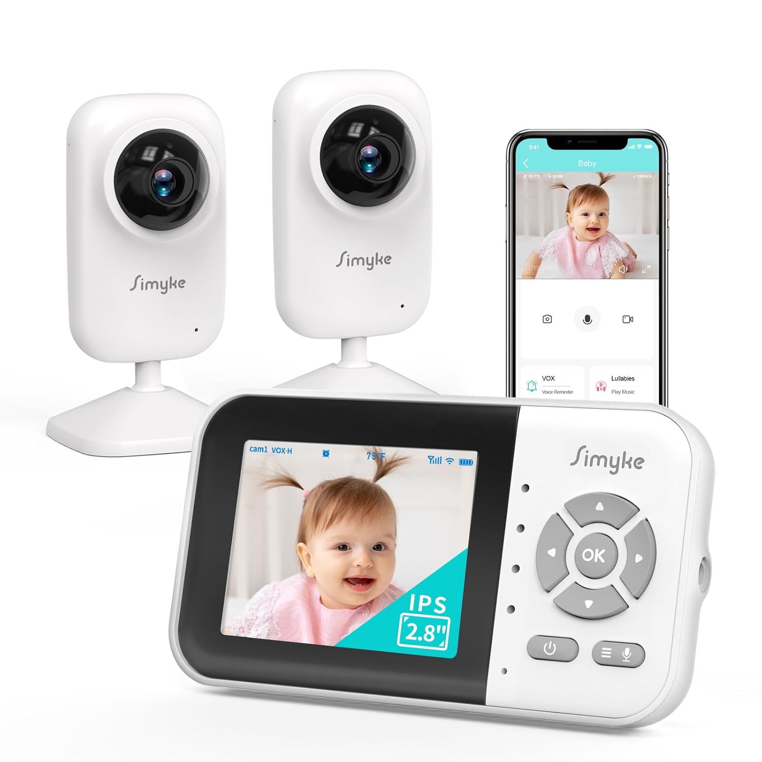 Simyke Upgrade Video Baby Monitor with 2 Cameras