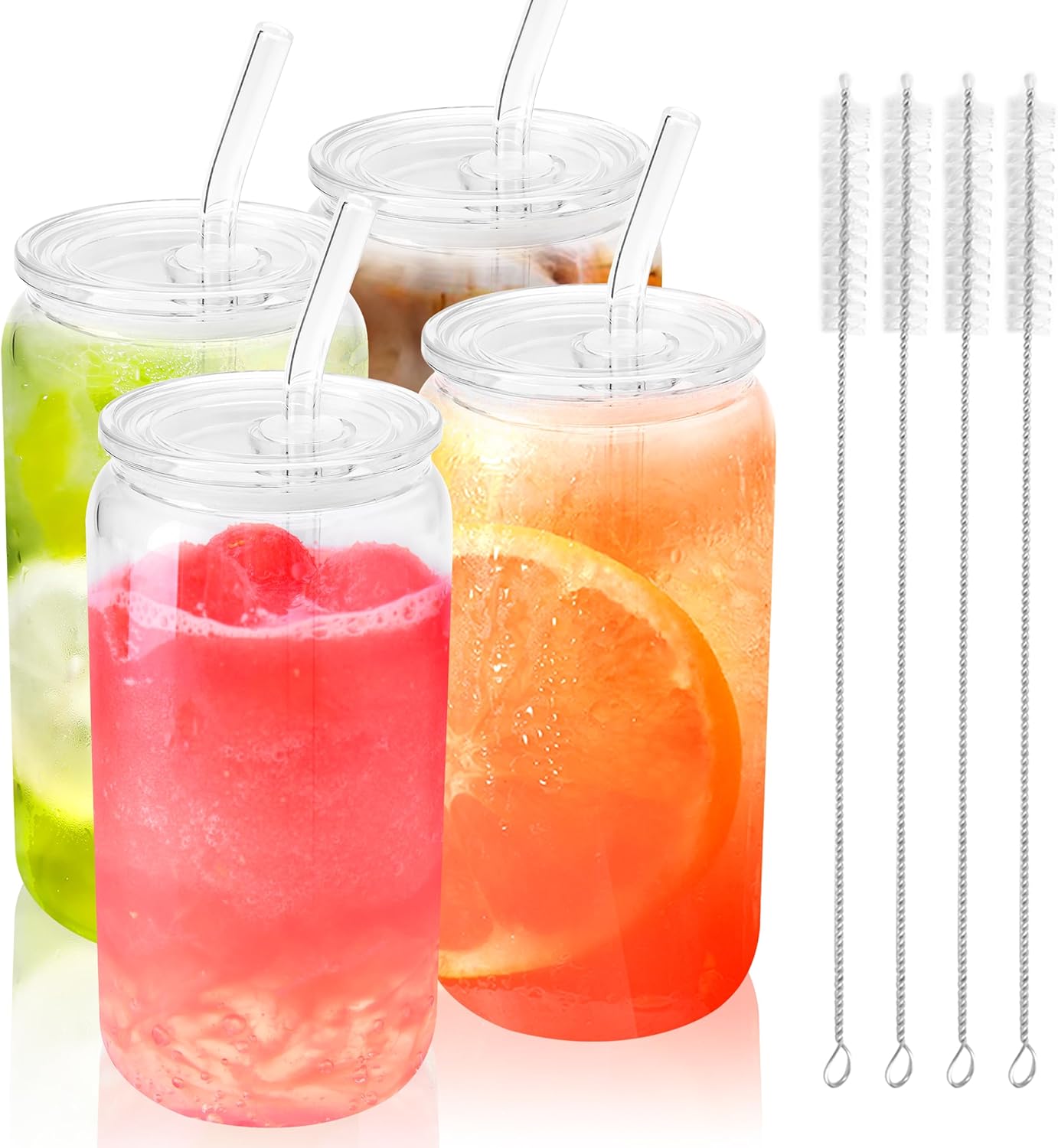 Joyclub 4pcs Glass Cups with Acrylic Lids and
