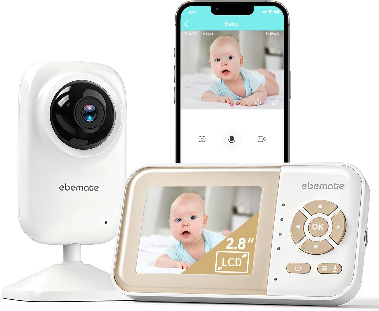 ebemate Video Baby Monitor Camera with 2.8" LCD