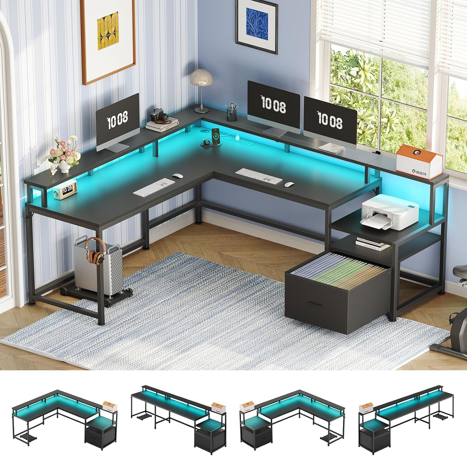 SEDETA 66 inch L Shaped Desk with Power