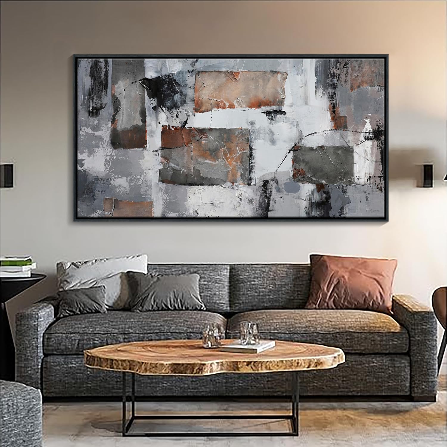 Framed Abstract Canvas Wall Art, Large Modern Artwork