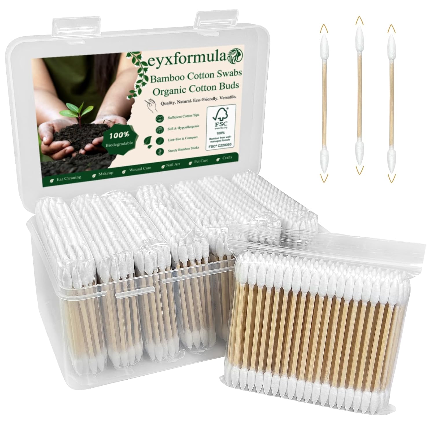 Eyxformula 800 Count Pointed Cotton Swabs, FSC Certified