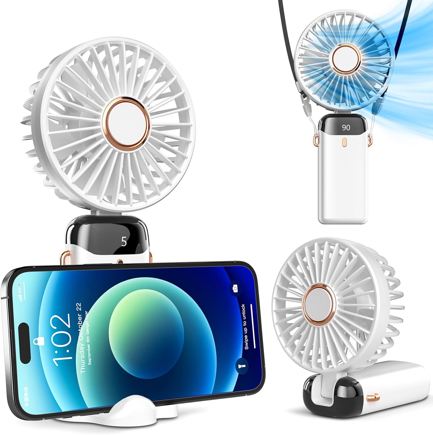 Koonie Portable Handheld Fan, Battery-Operated Fan with Base,