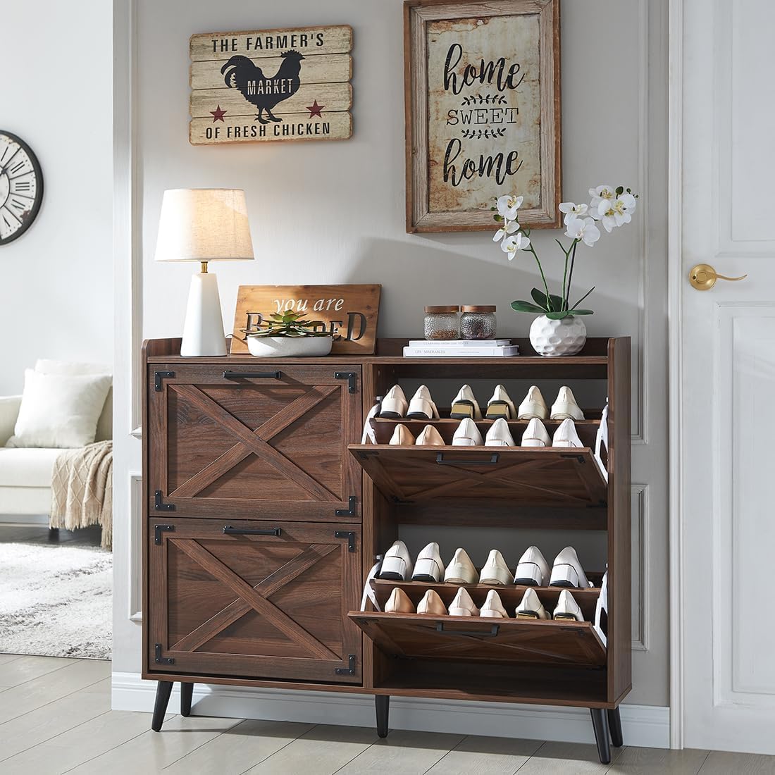 Barnyatoh Shoe Storage Cabinet,Farmhouse Shoe Organizer with 4