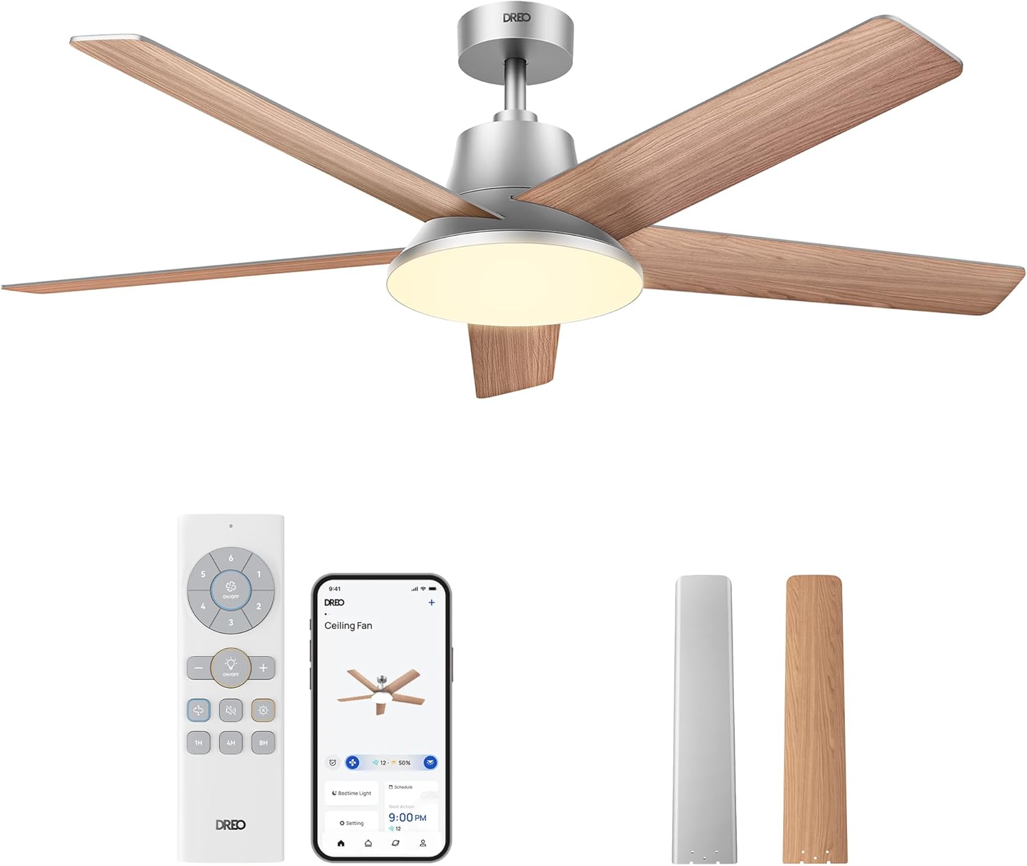 DREO Smart Ceiling Fan with Lights, 52 Inch,