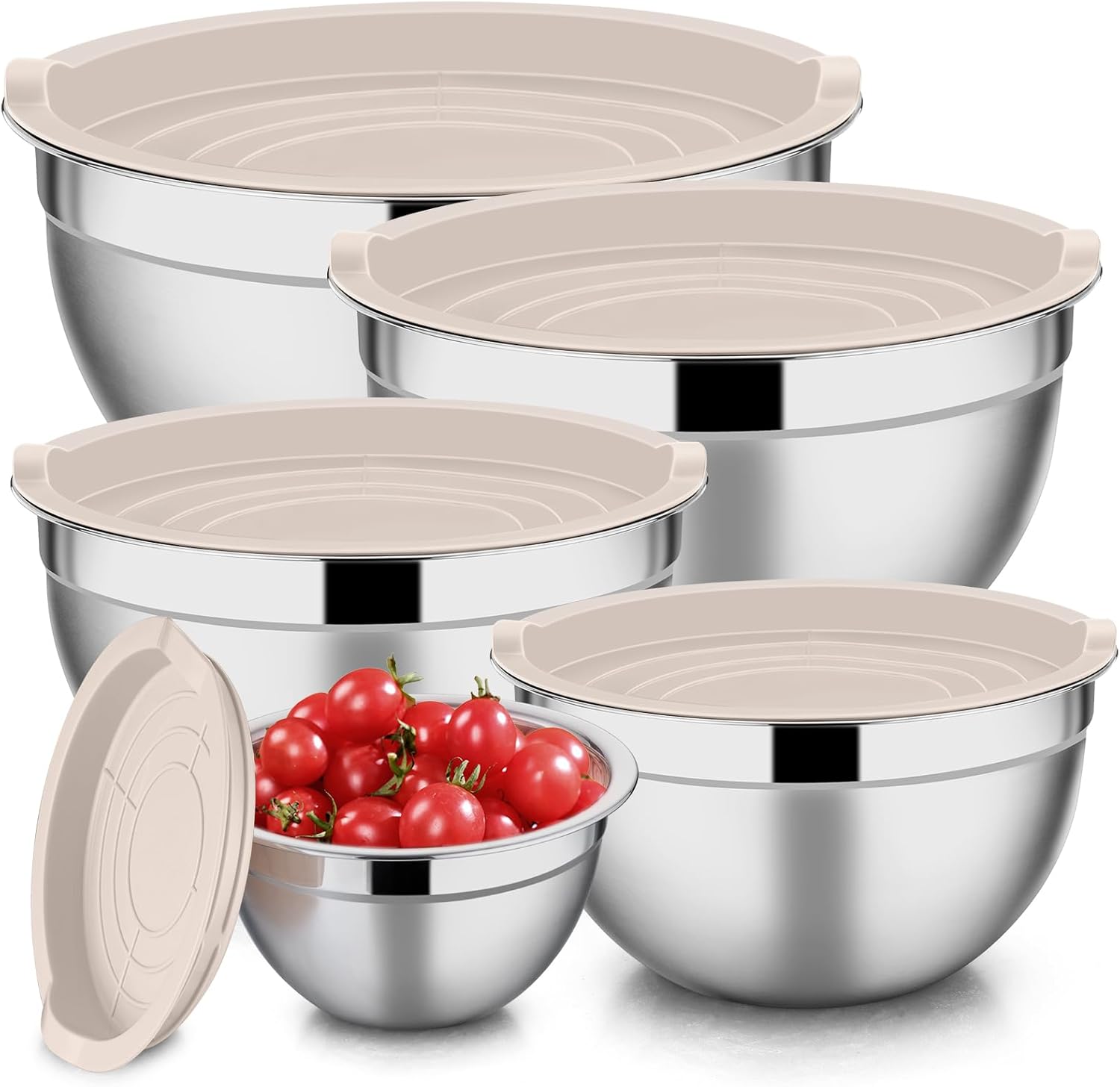 E-far Stainless Steel Mixing Bowls with Lids, 5-Pack